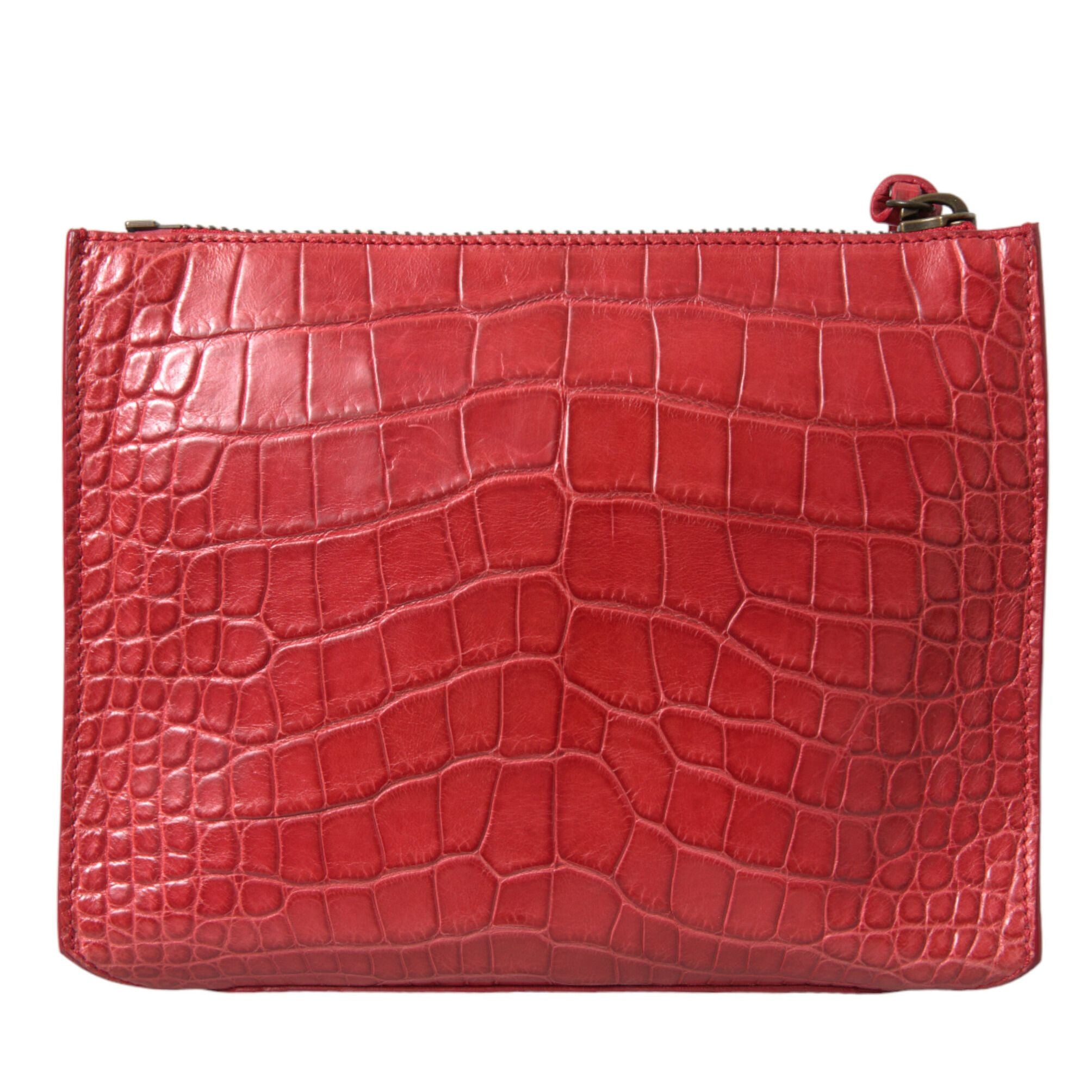 Balenciaga Red Exotic Skin Leather Classic Pouch Purse Wristlet Bag