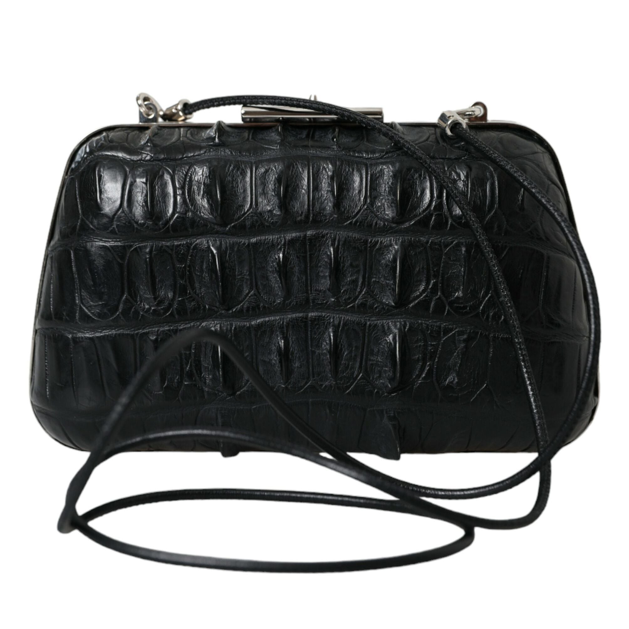 Balenciaga Black Exotic Skin Leather Shoulder Crossbody Box Clutch Bag