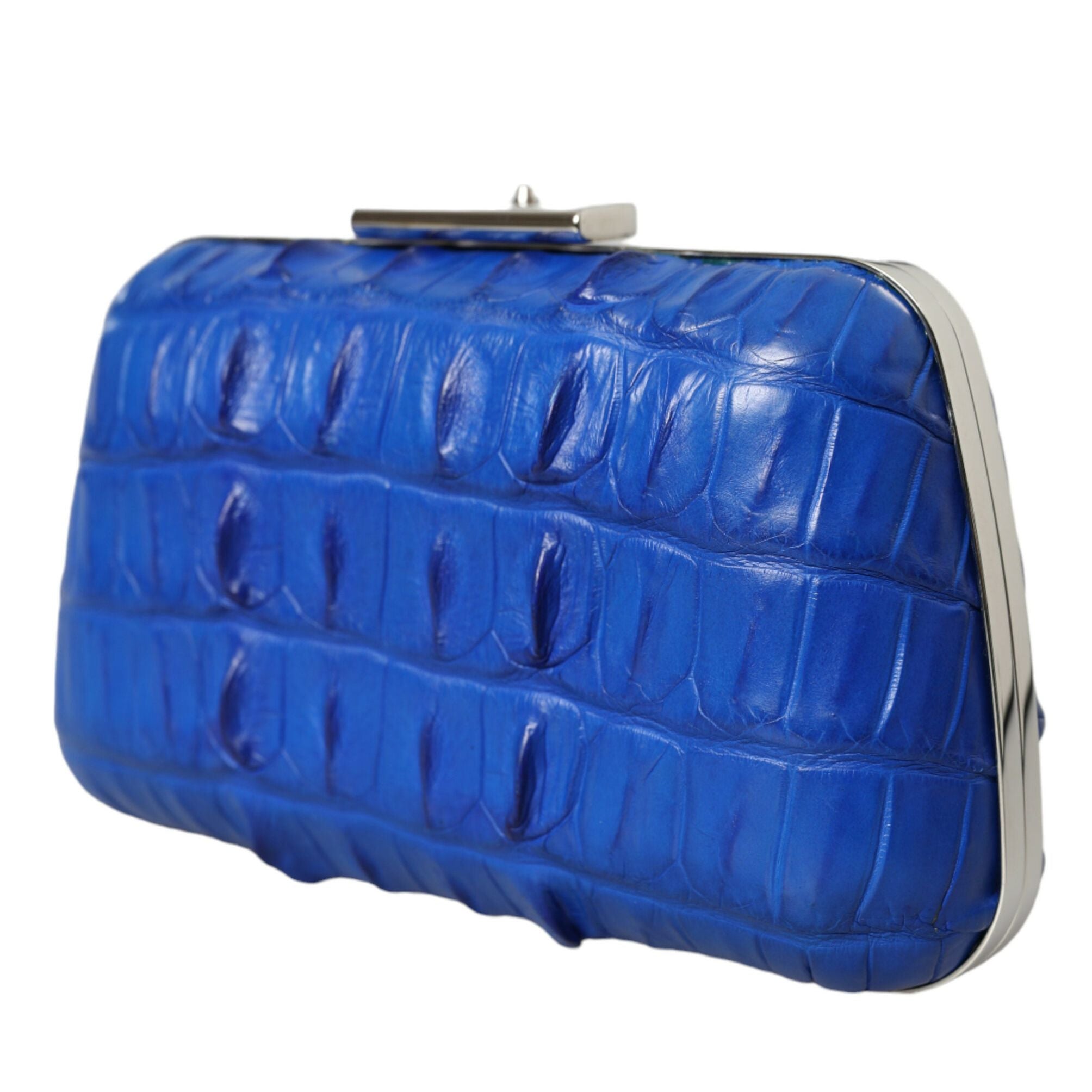 Balenciaga Blue Exotic Skin Leather Shoulder Crossbody Box Clutch Bag