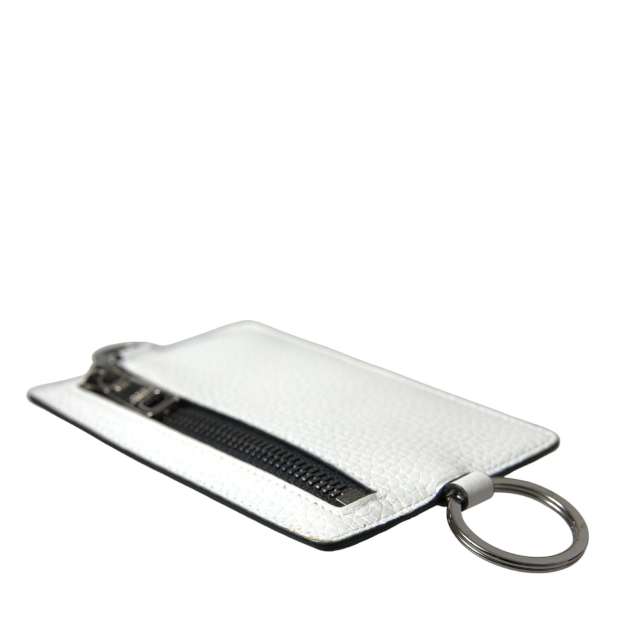 Dolce & Gabbana White Calf Leather Lanyard Logo Card Holder Wallet