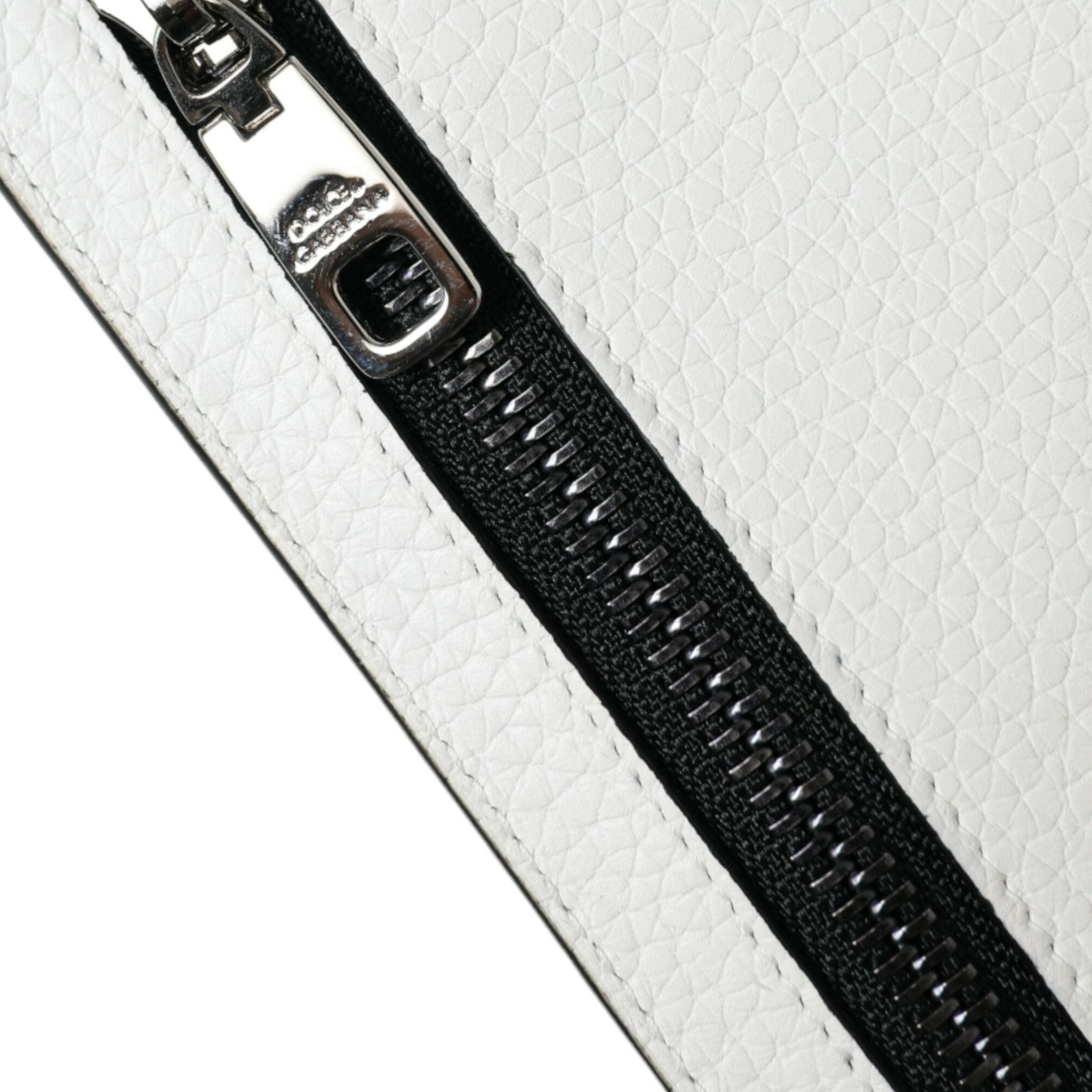 Dolce & Gabbana White Calf Leather Lanyard Logo Card Holder Wallet