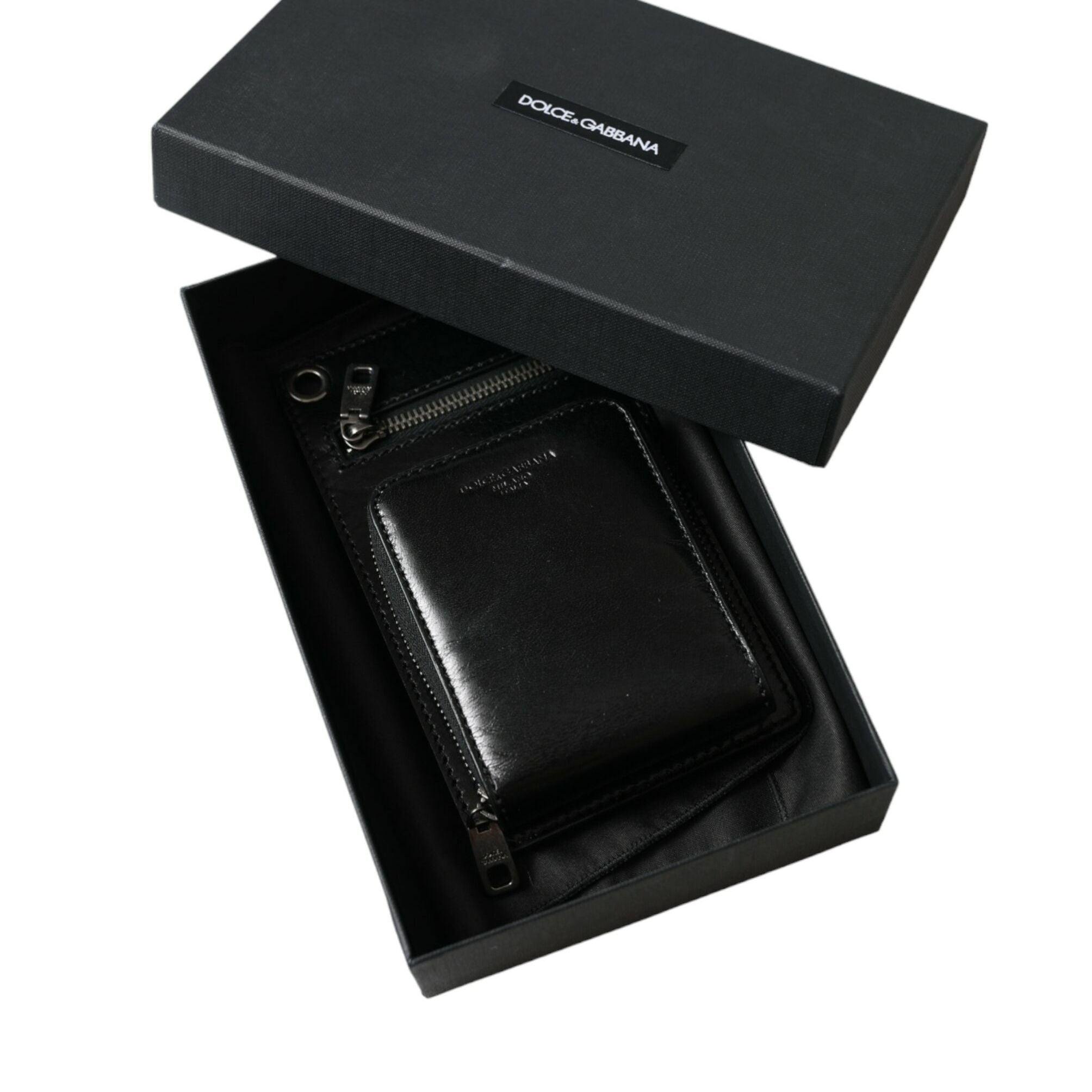 Dolce & Gabbana Wallet Black Horse Leather Zip Logo Cross Body Phone Slot
