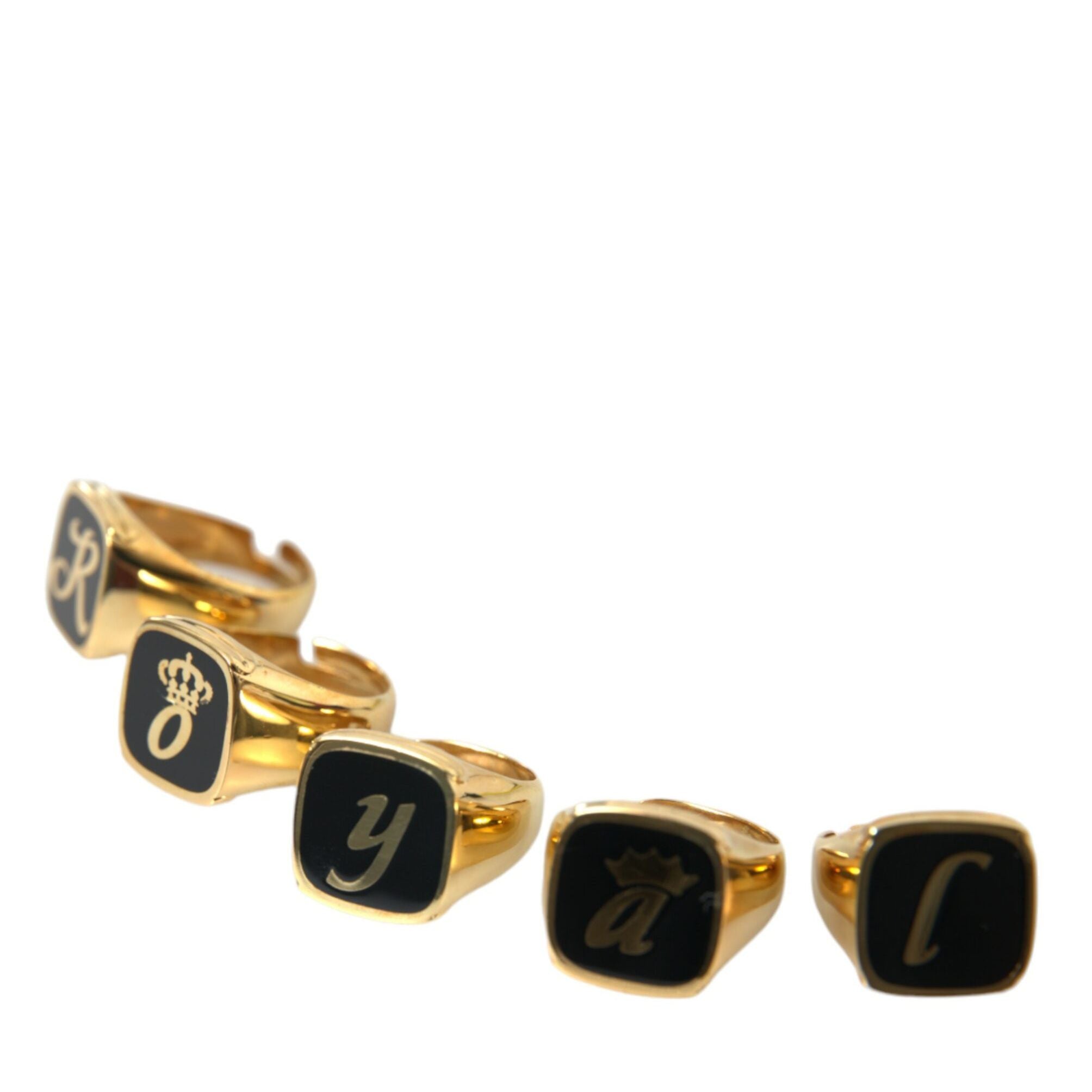 Dolce & Gabbana Gold Brass ROYAL Enamel Set of 5 Ring