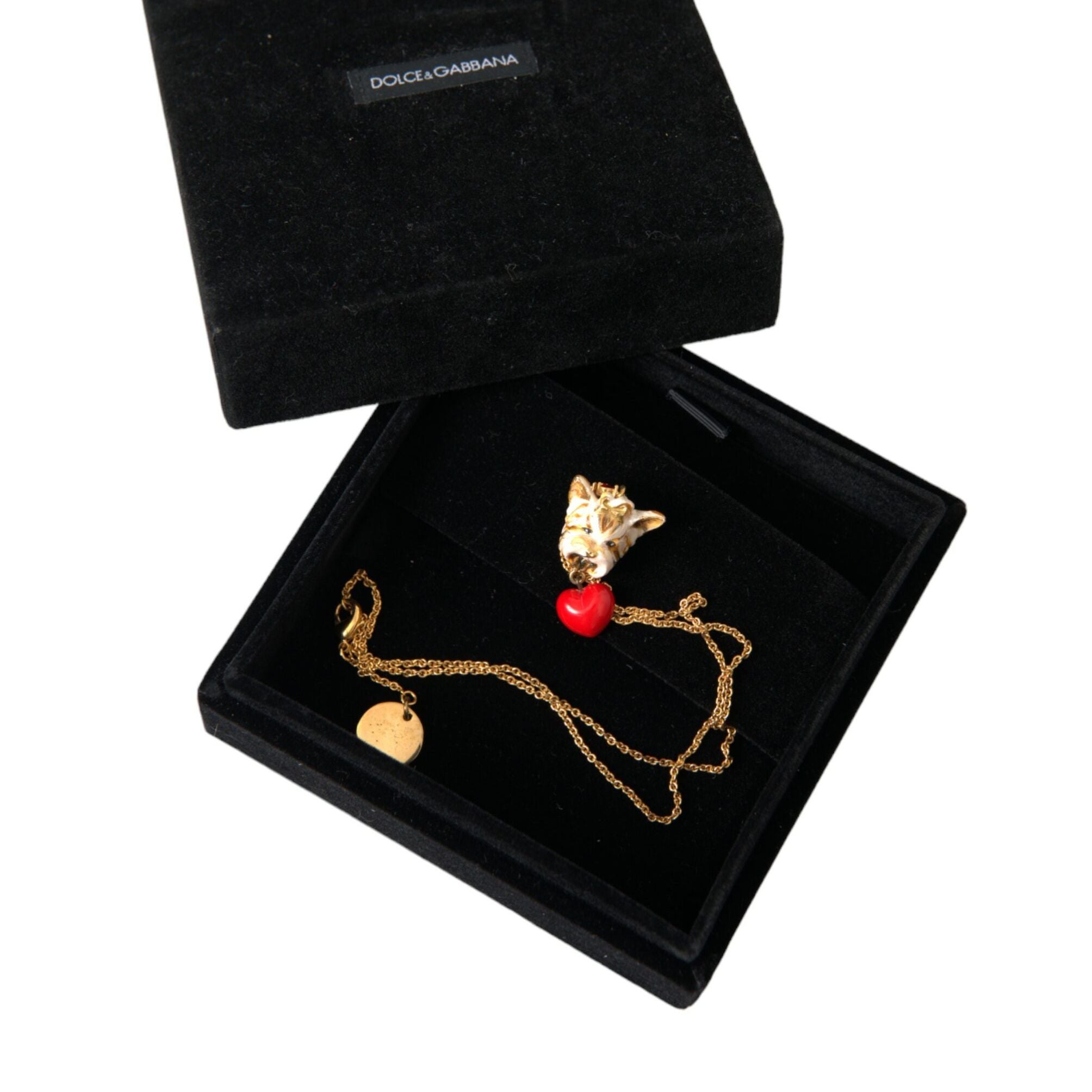 Dolce & Gabbana Gold Brass Chain Dog Heart Pendant Charm Necklace