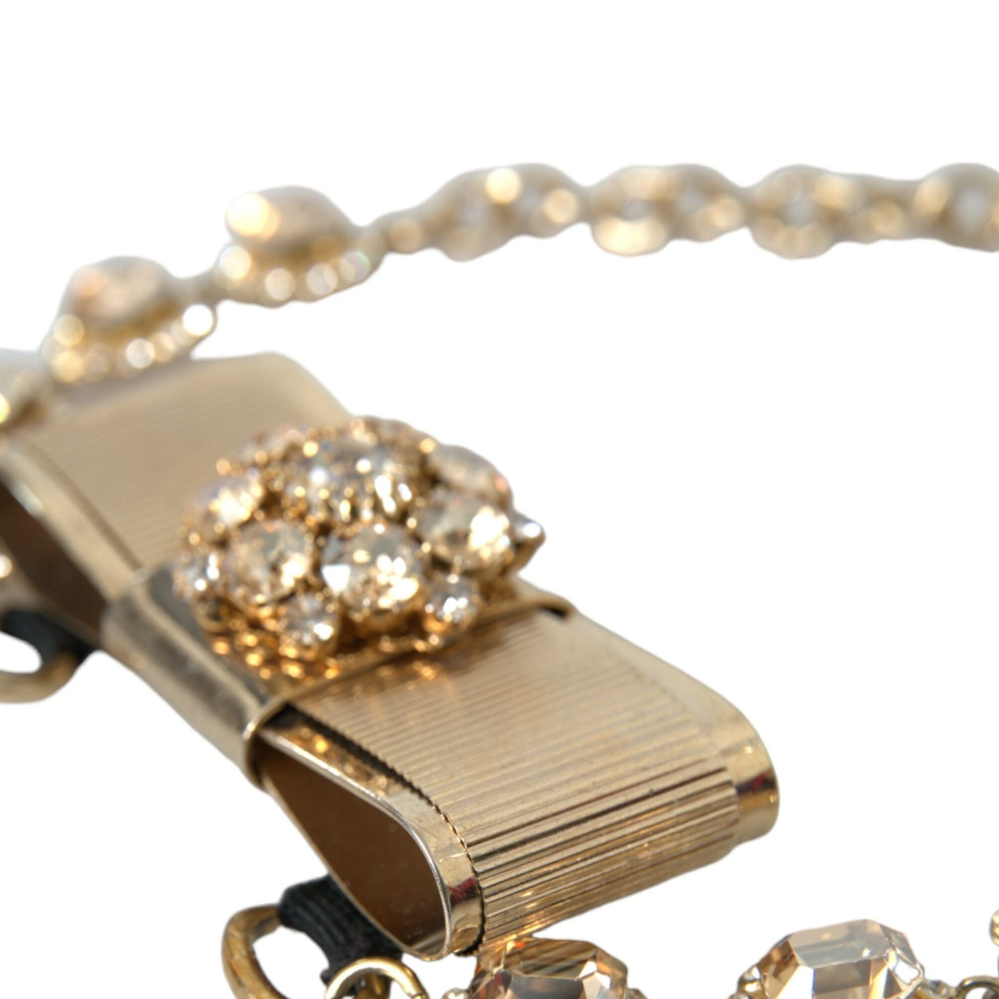Dolce & Gabbana Gold Brass Clear Crystal Bow Chain Choker Necklace