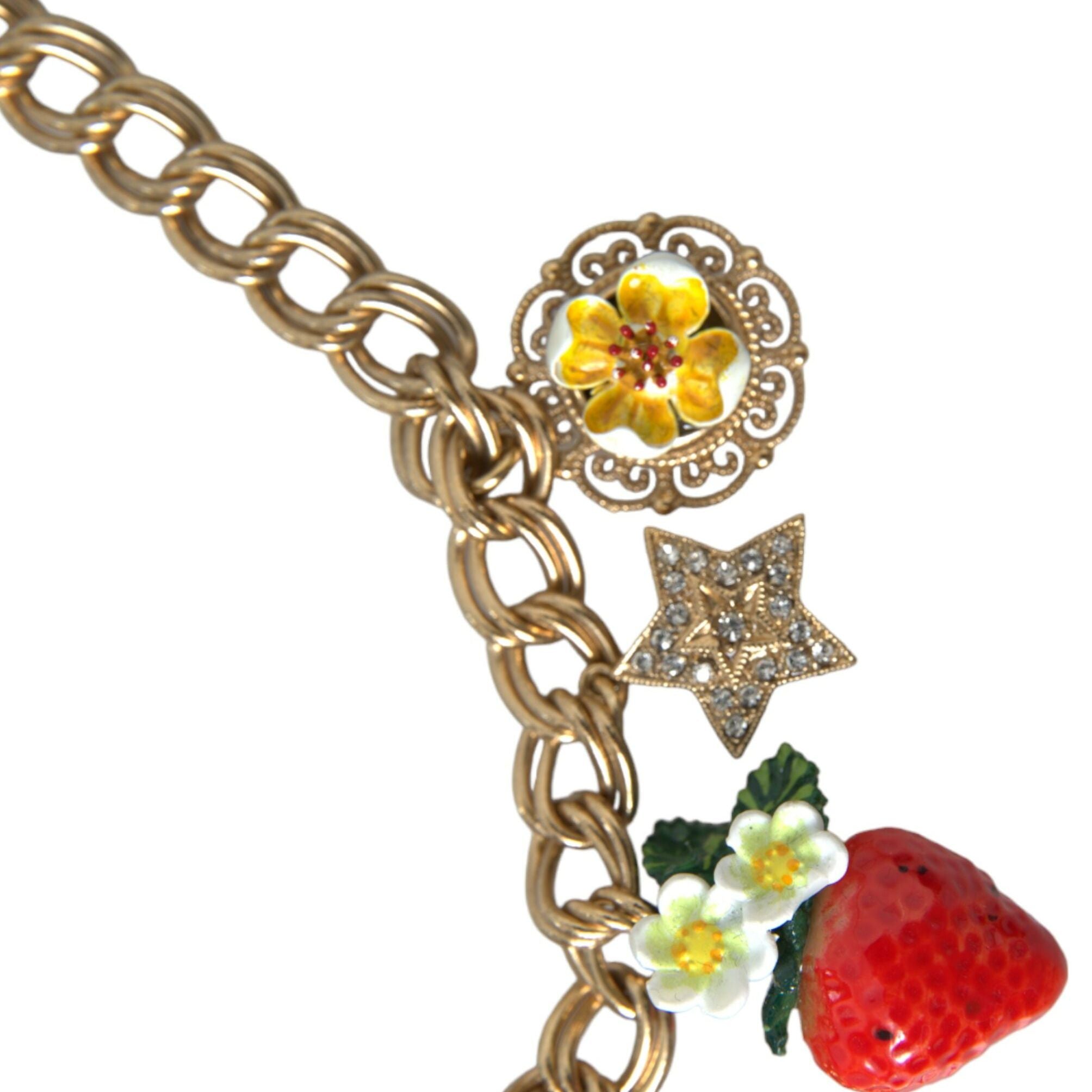 Dolce & Gabbana Gold Chain Rose Cross Strawberry Star Pendant Necklace