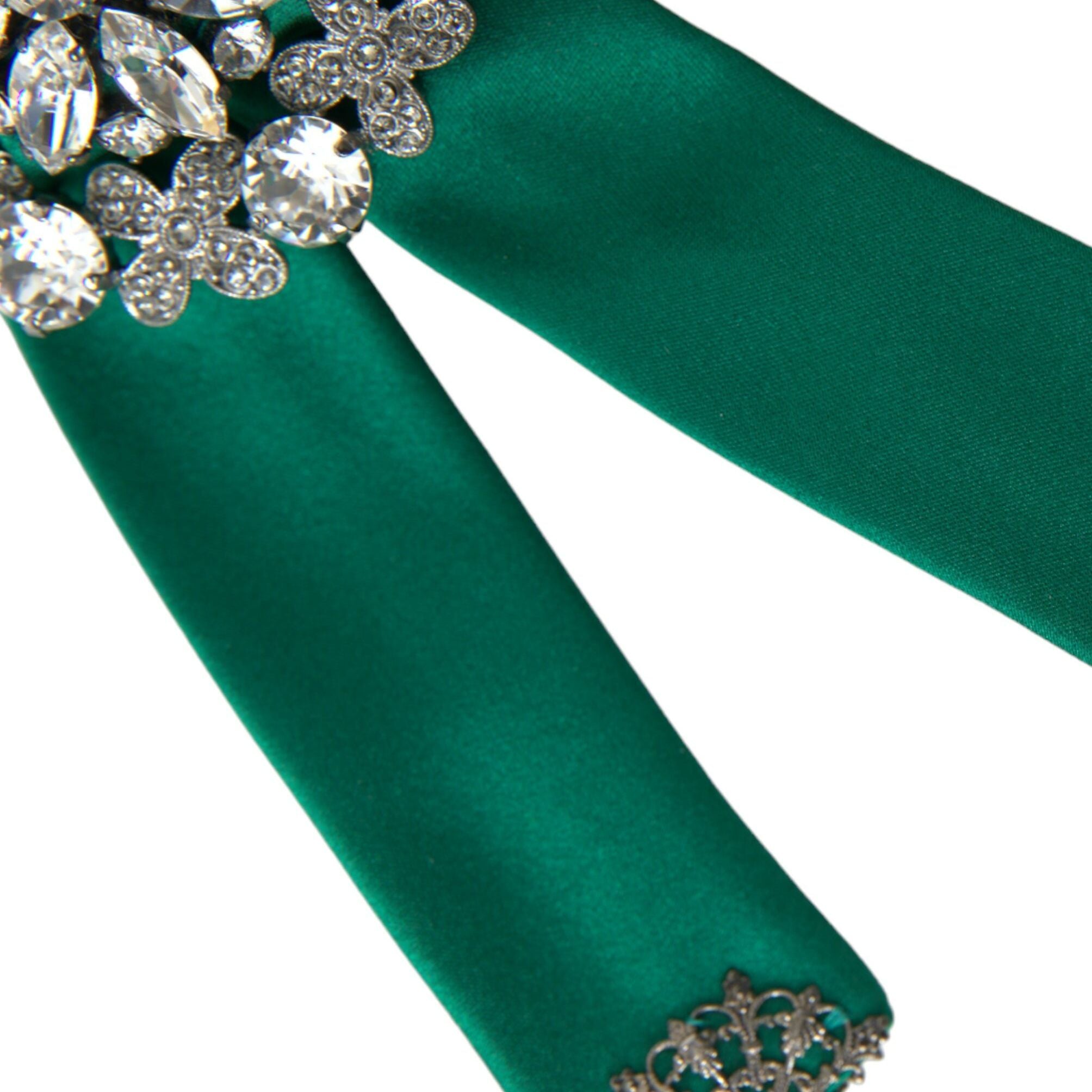 Dolce & Gabbana Green Satin Bird Crystal Women Hair Clip