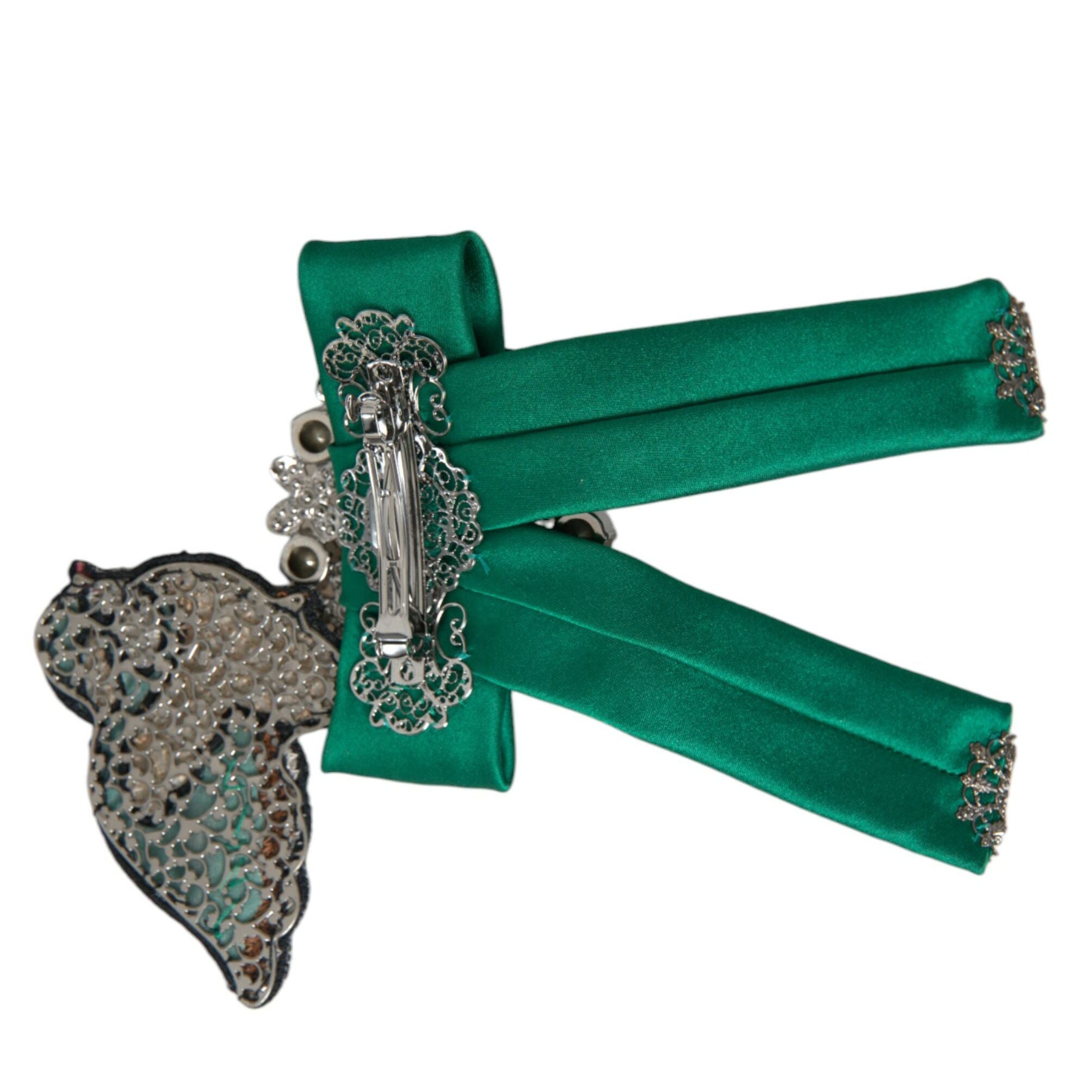 Dolce & Gabbana Green Satin Bird Crystal Women Hair Clip