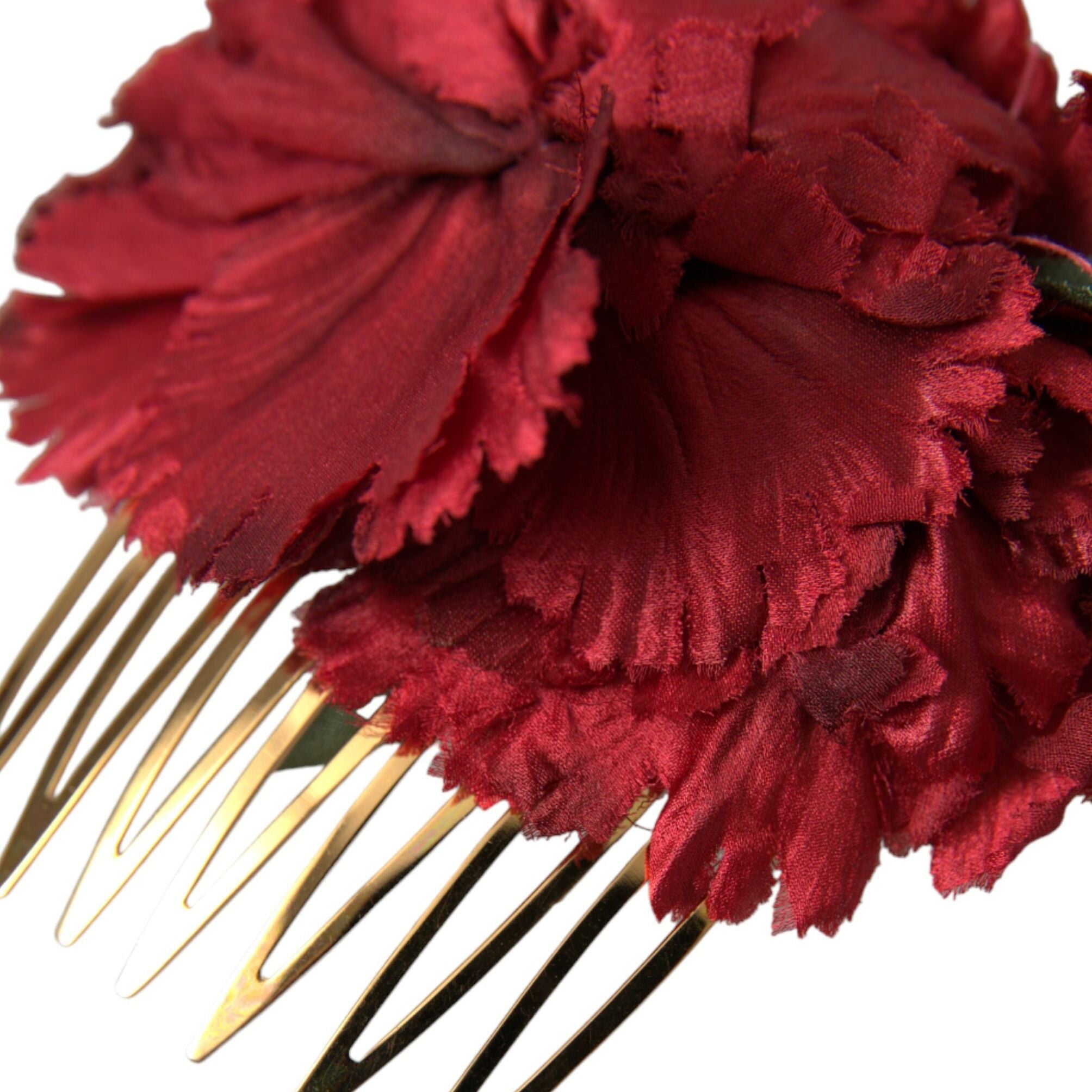 Dolce & Gabbana Red Silk Floral Gold Brass Women Hair Comb