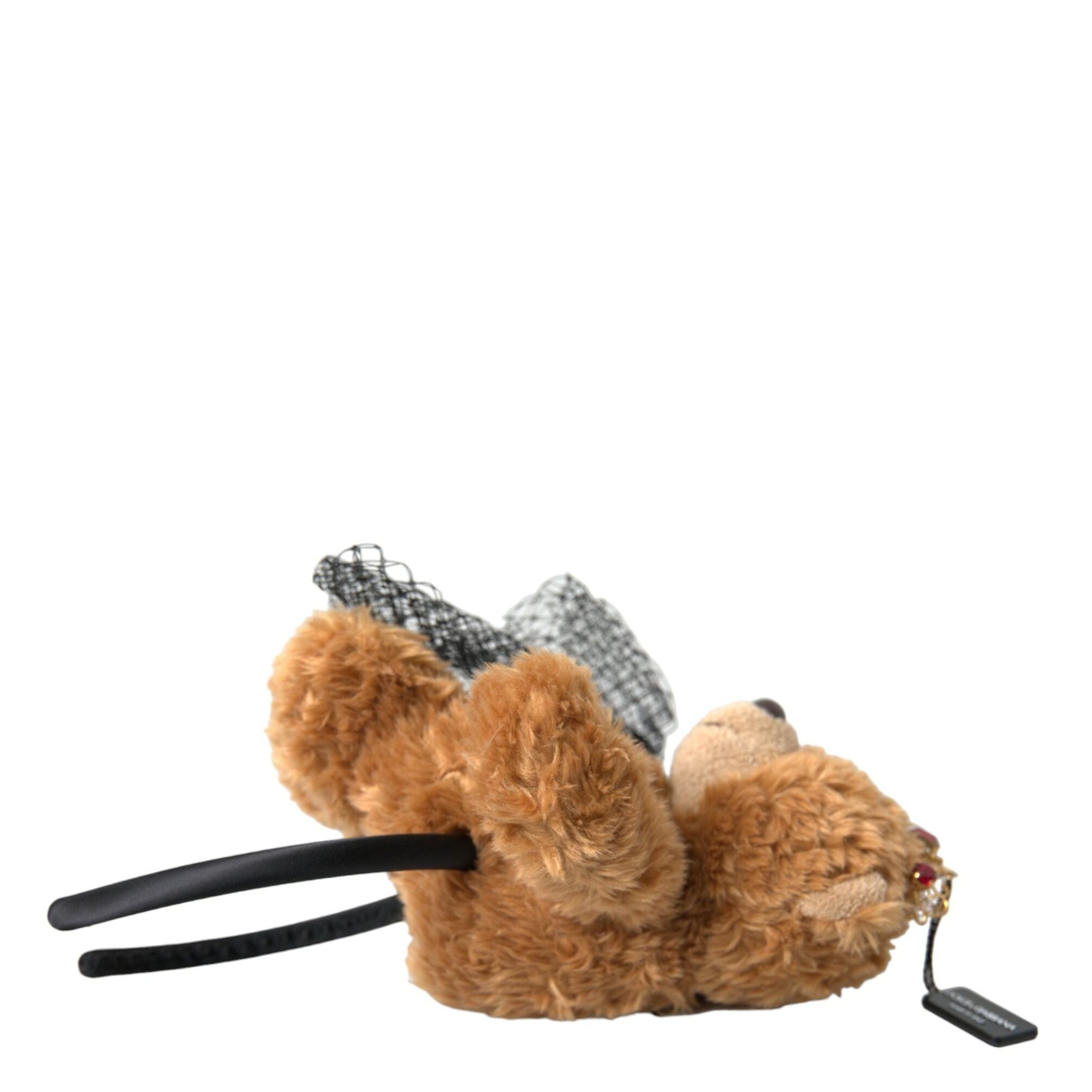 Dolce & Gabbana Brown Teddy Bear Gold Crystal Crown Hair Band Diadem