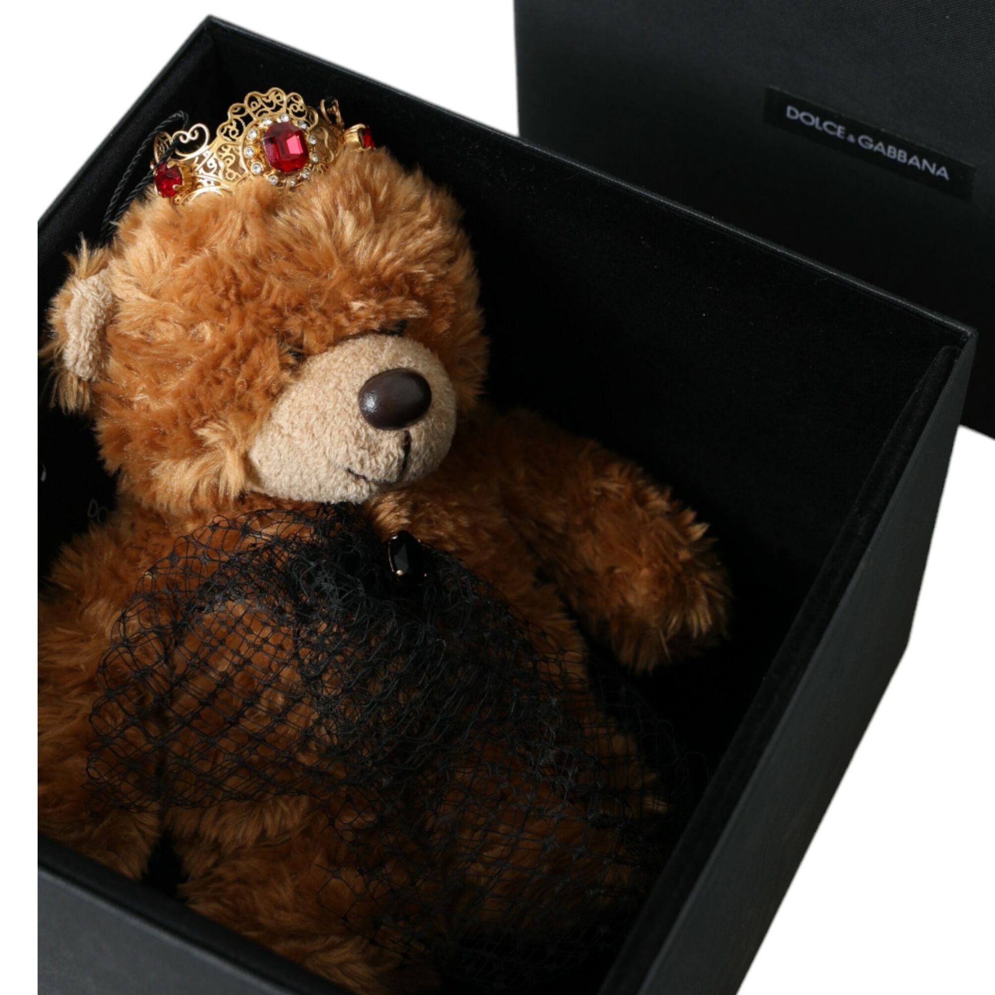 Dolce & Gabbana Brown Teddy Bear Gold Crystal Crown Hair Band Diadem