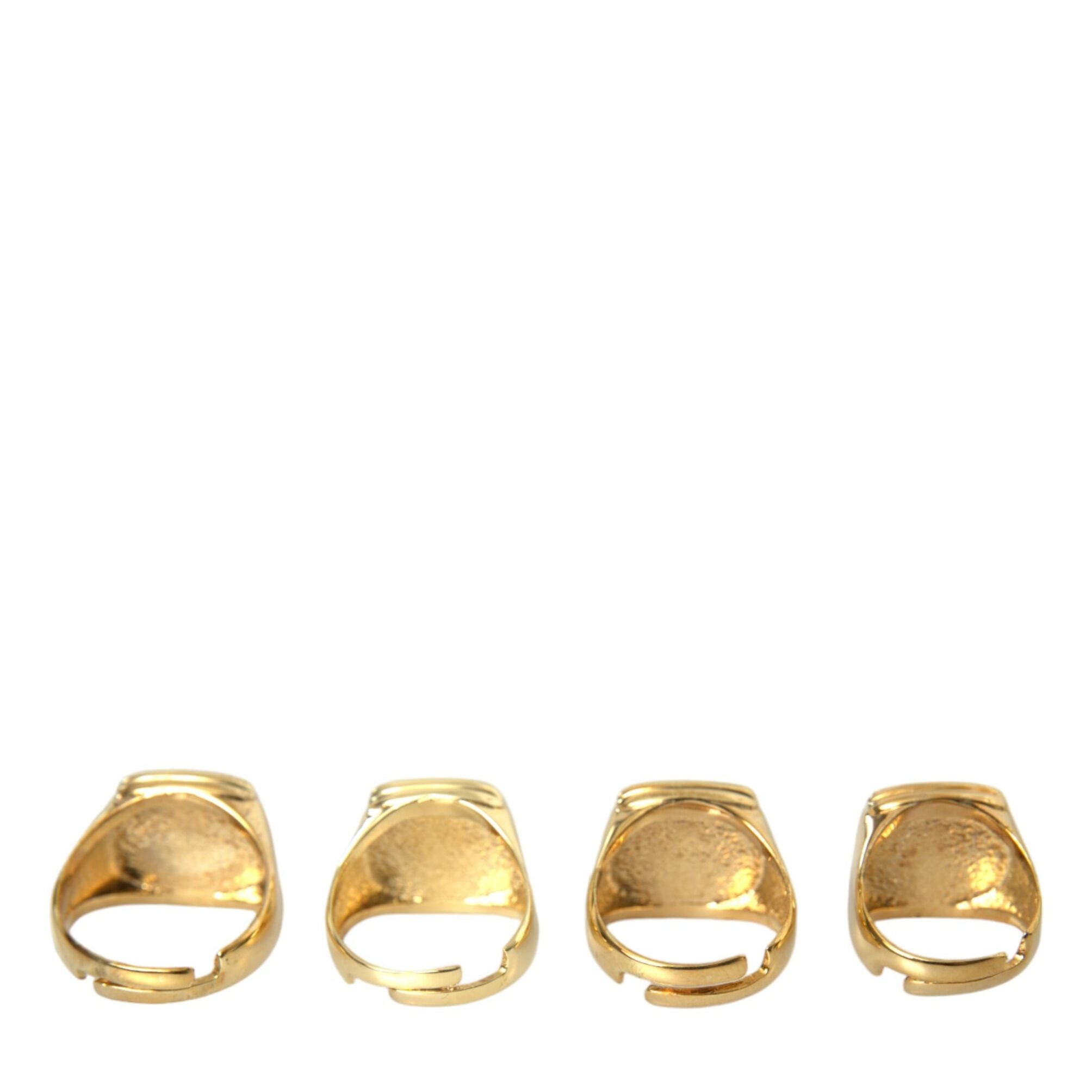 Dolce & Gabbana Gold Brass KING Enamel Set of 4 Ring
