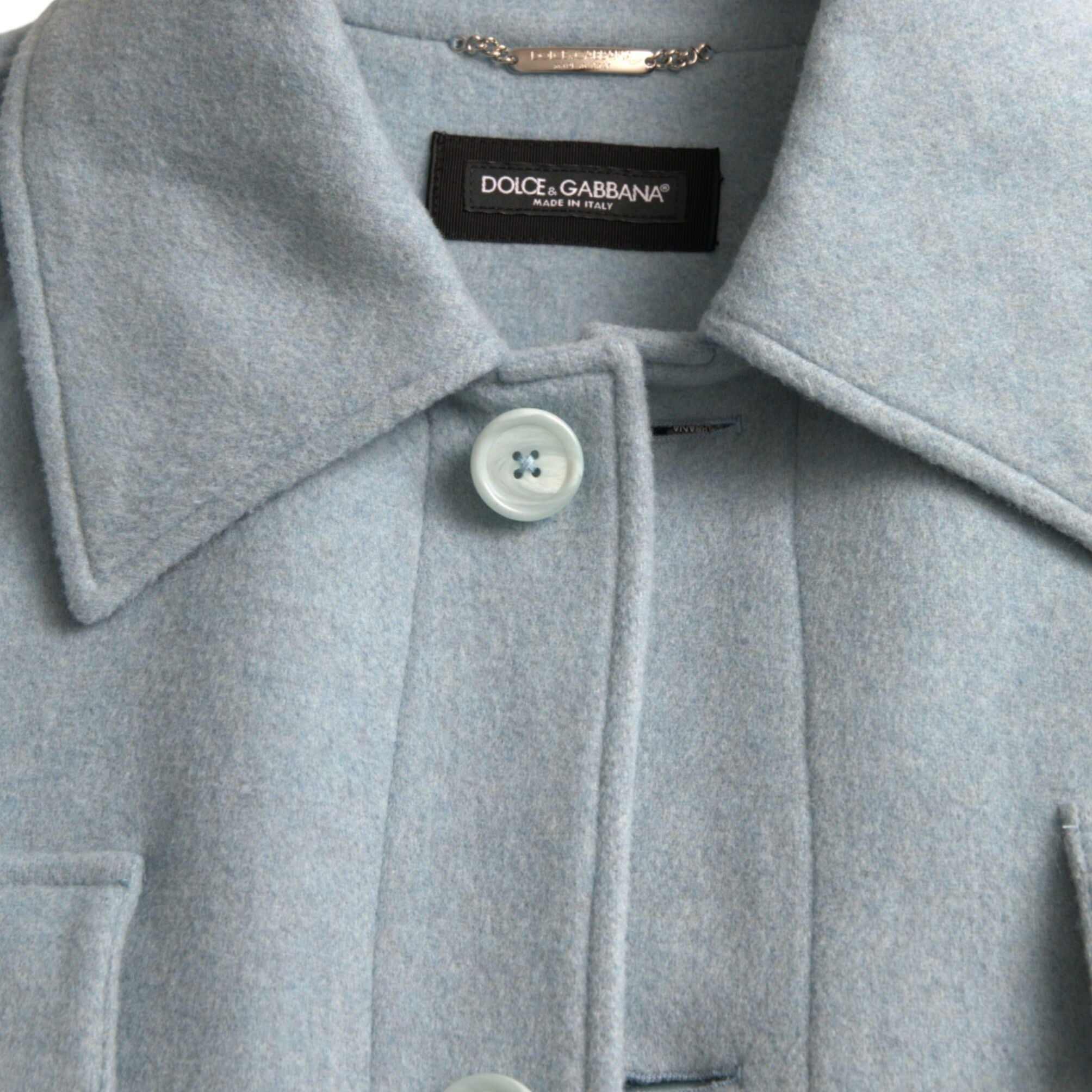 Dolce & Gabbana Light Blue Wool Button Trench Coat Jacket