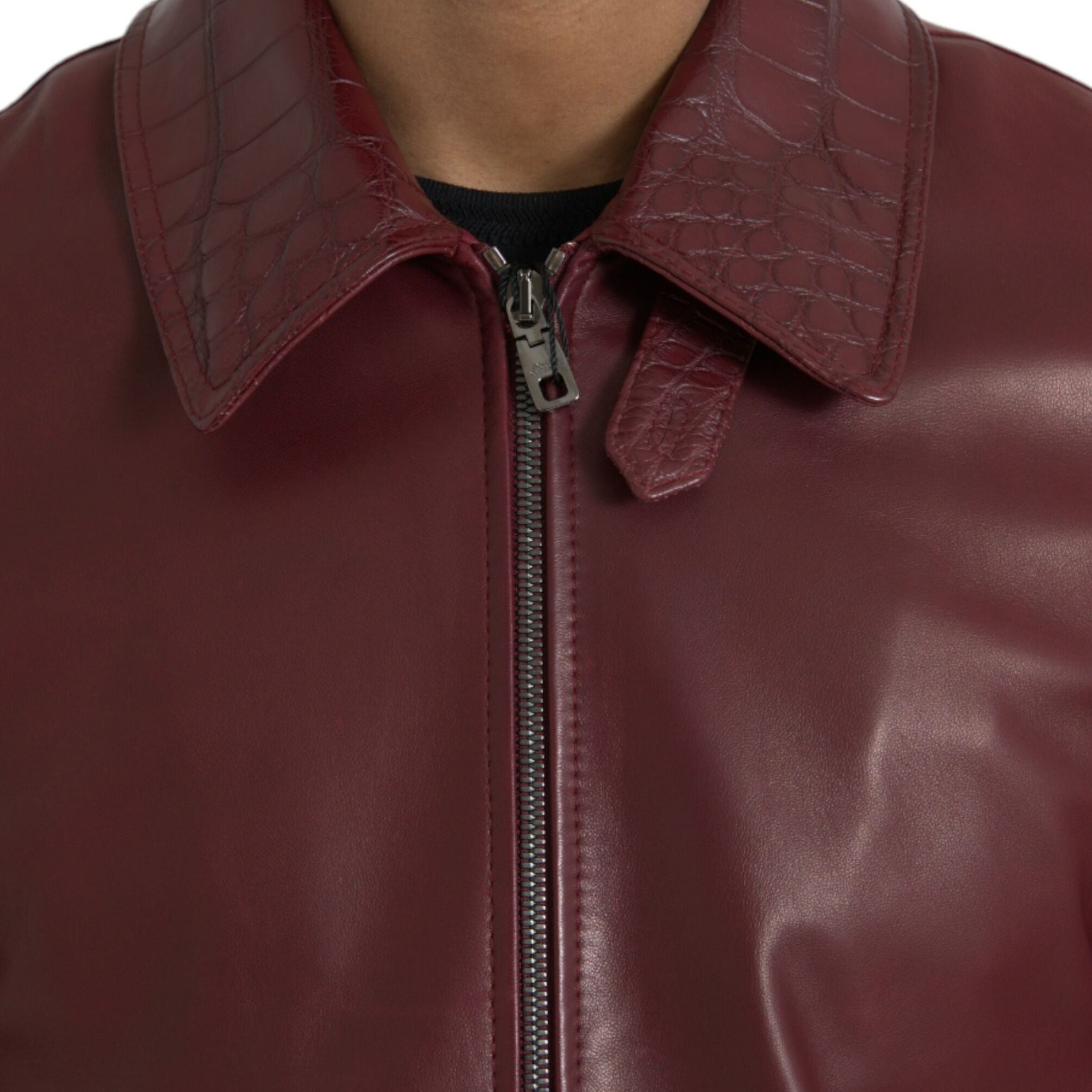 Dolce & Gabbana Maroon Exotic Leather Zip Biker Coat Jacket