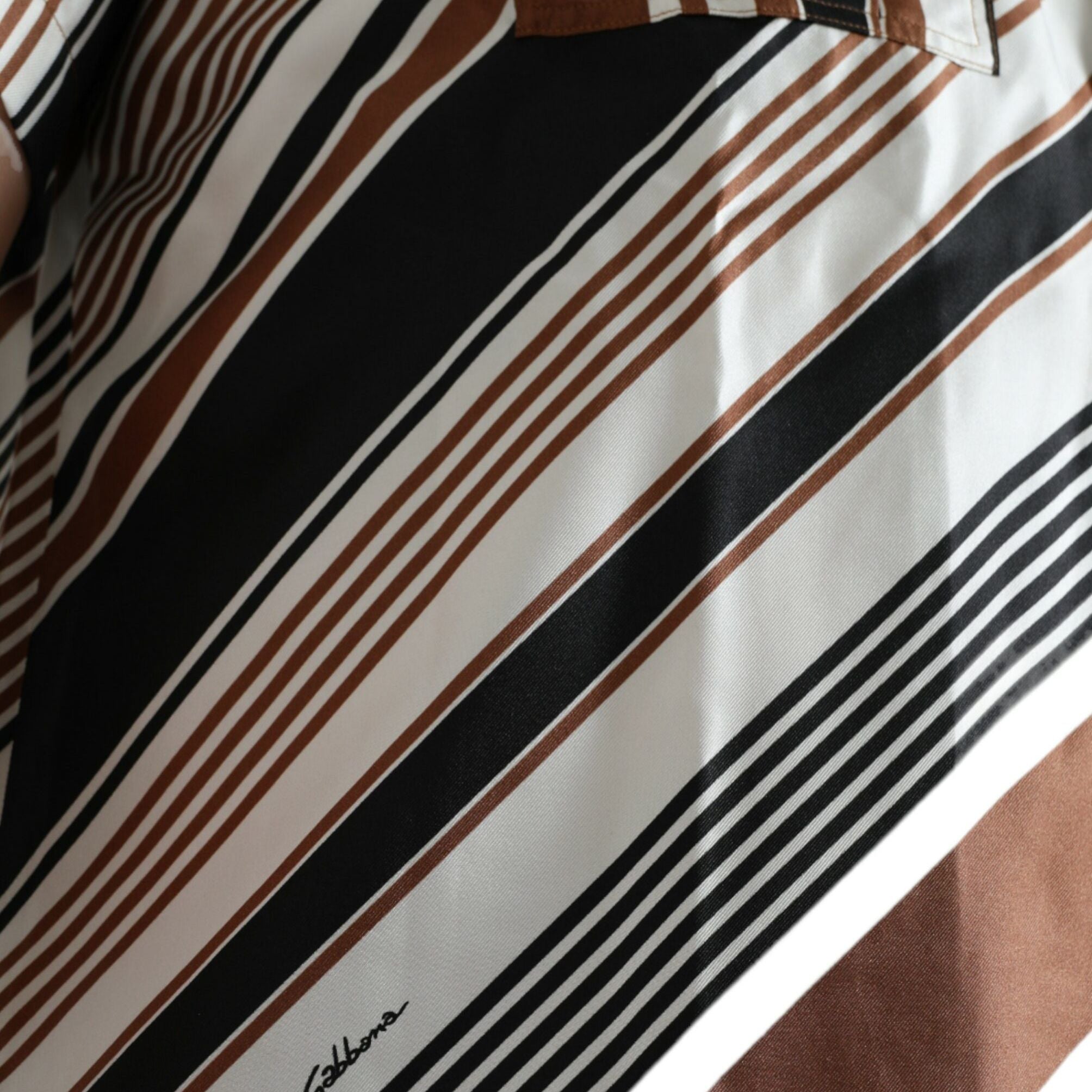 Dolce & Gabbana Brown White Silk Striped Short Sleeve Shirt