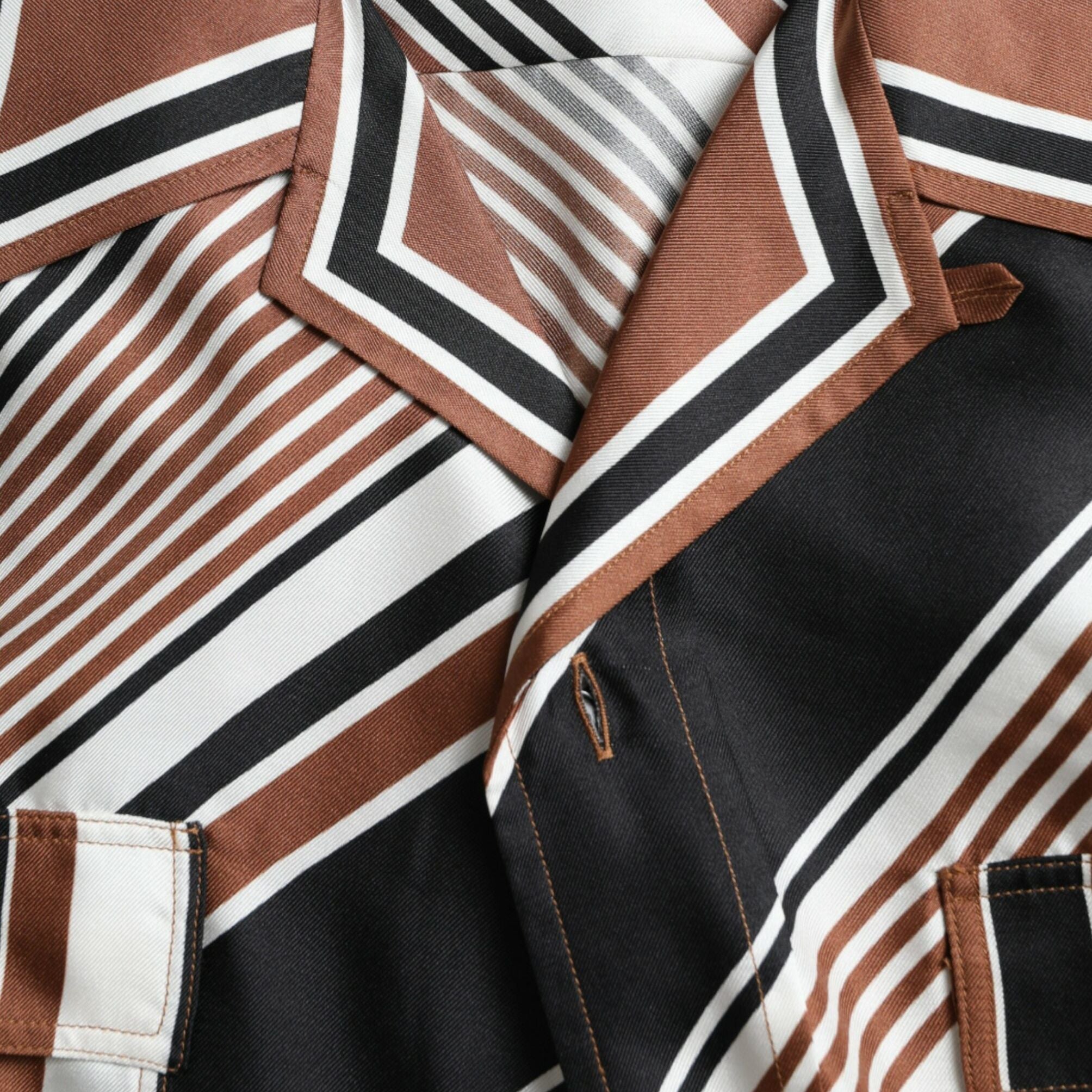 Dolce & Gabbana Brown White Silk Striped Short Sleeve Shirt