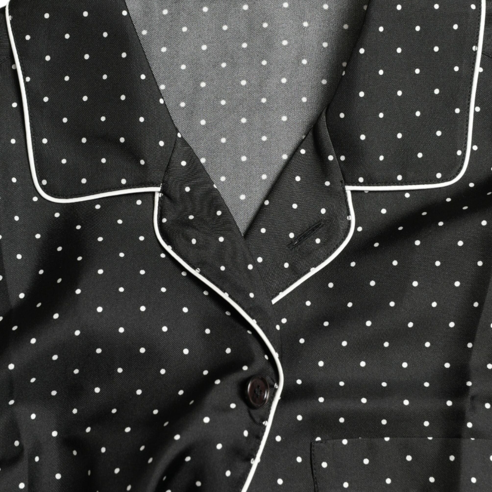 Dolce & Gabbana Black Polka Dot Silk Long Sleeve Shirt
