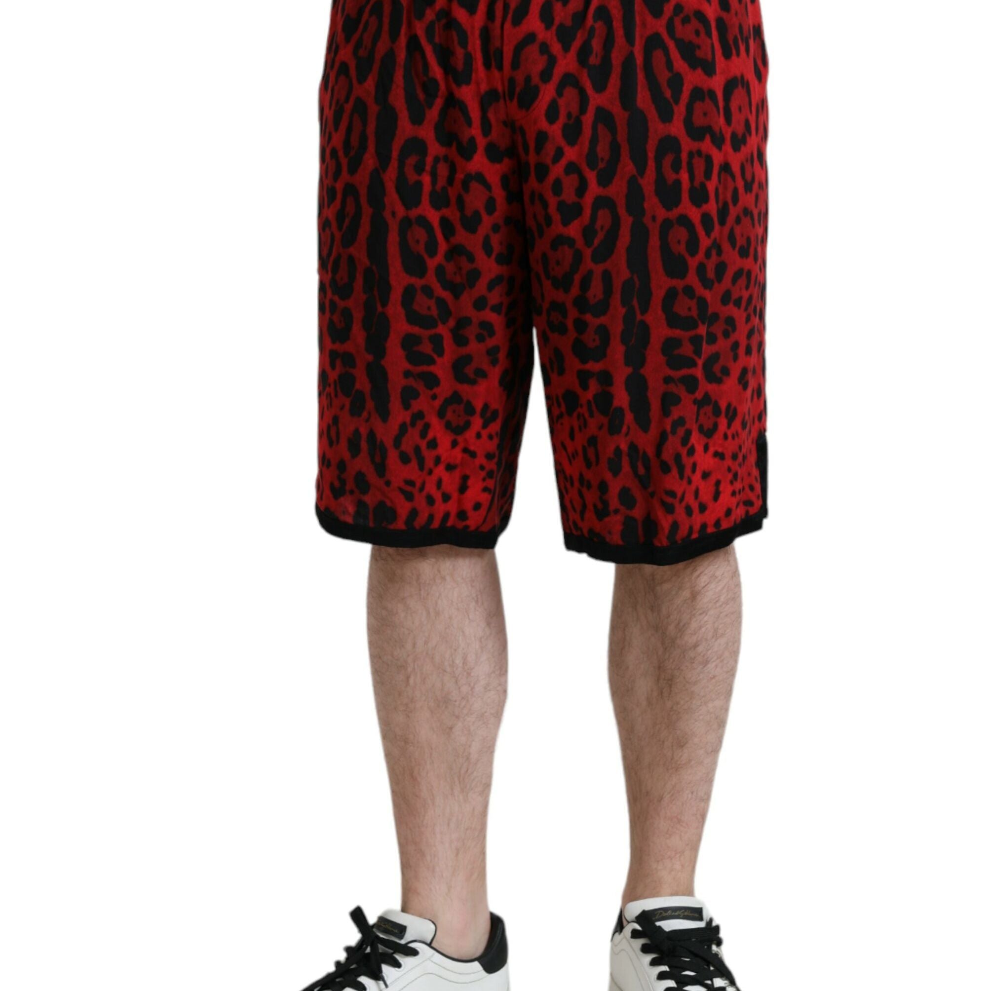 Dolce & Gabbana Red Leopard Print Viscose Bermuda Shorts