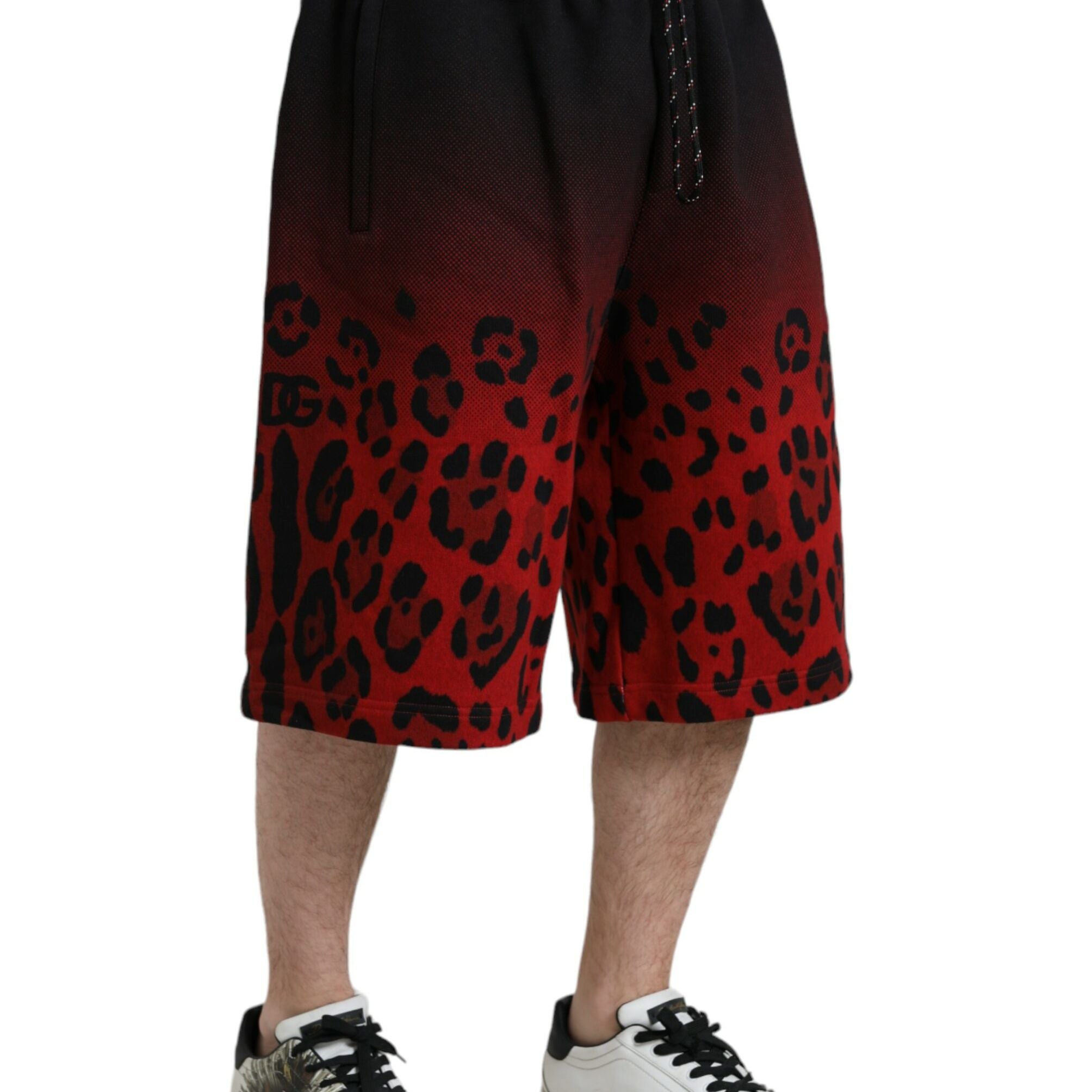 Dolce & Gabbana Red Leopard Print Cotton Bermuda Shorts