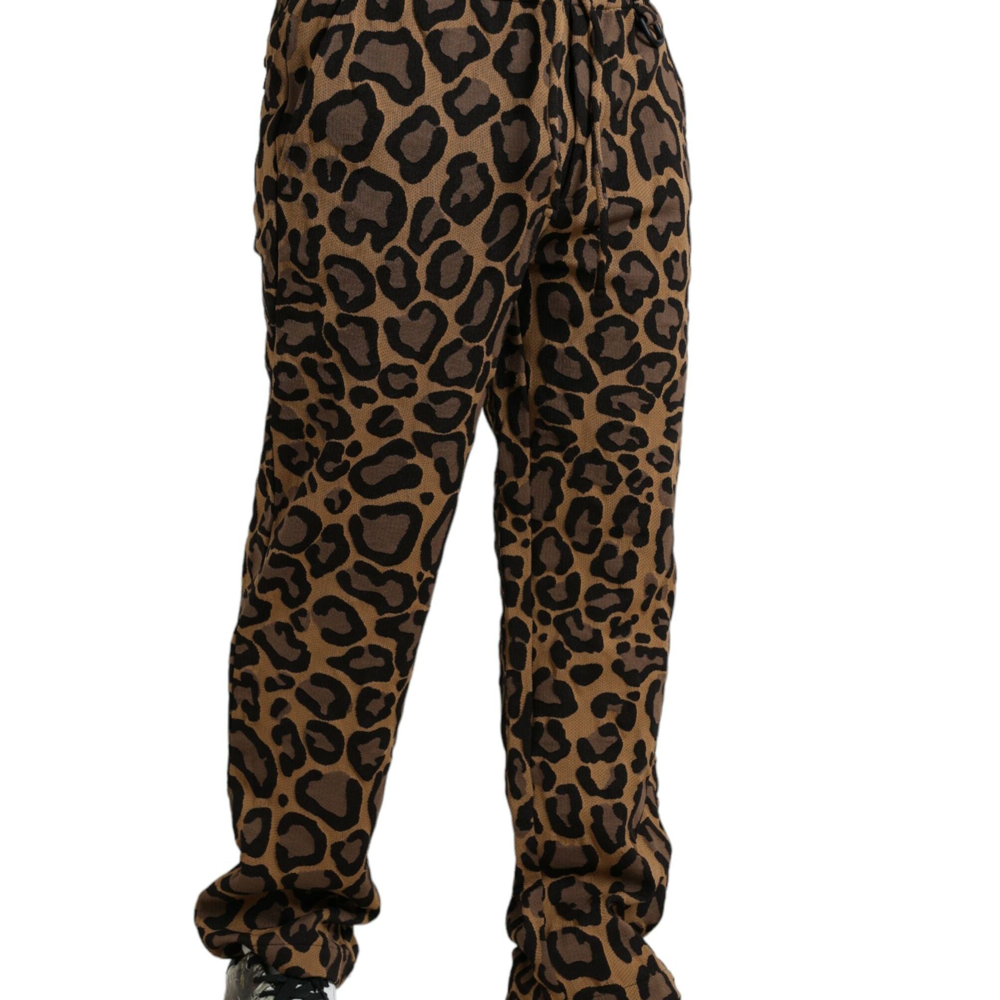 Dolce & Gabbana Brown Leopard Print Polyester Jogger Pants