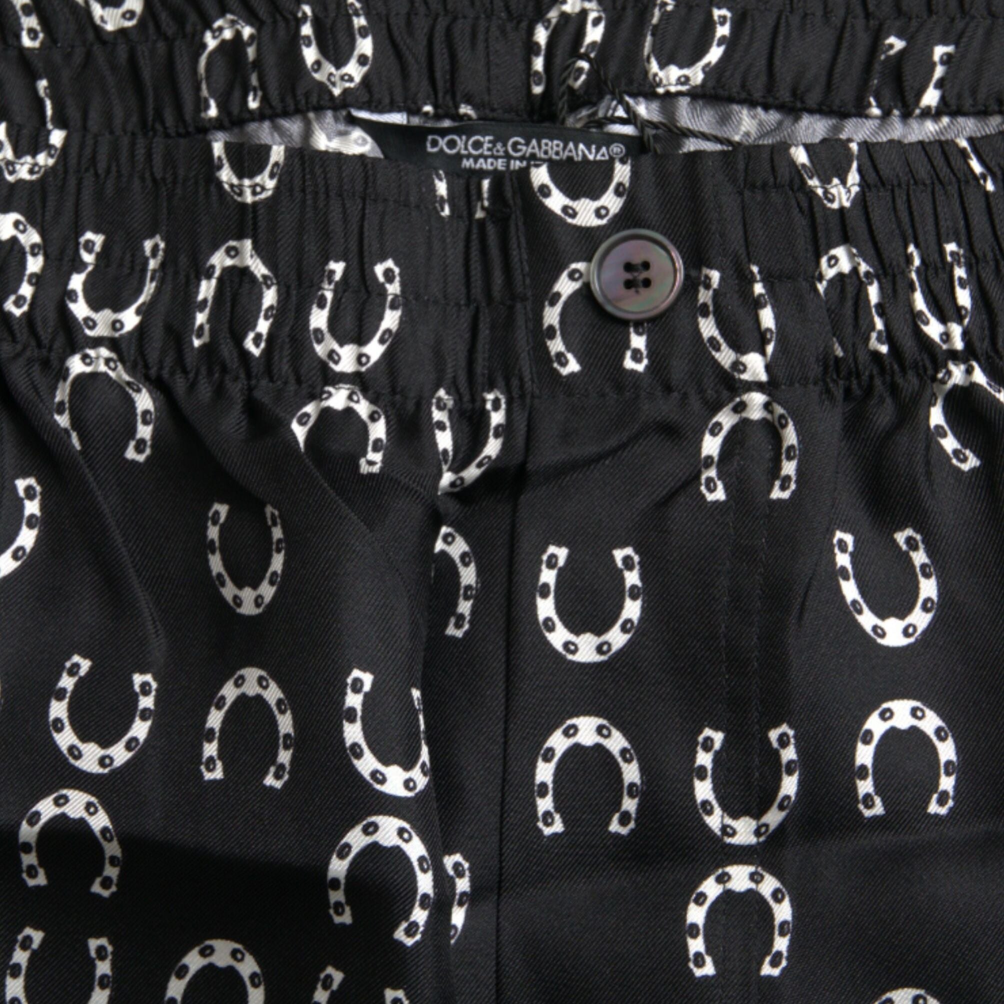 Dolce & Gabbana Black Horseshoe Print Silk Pants