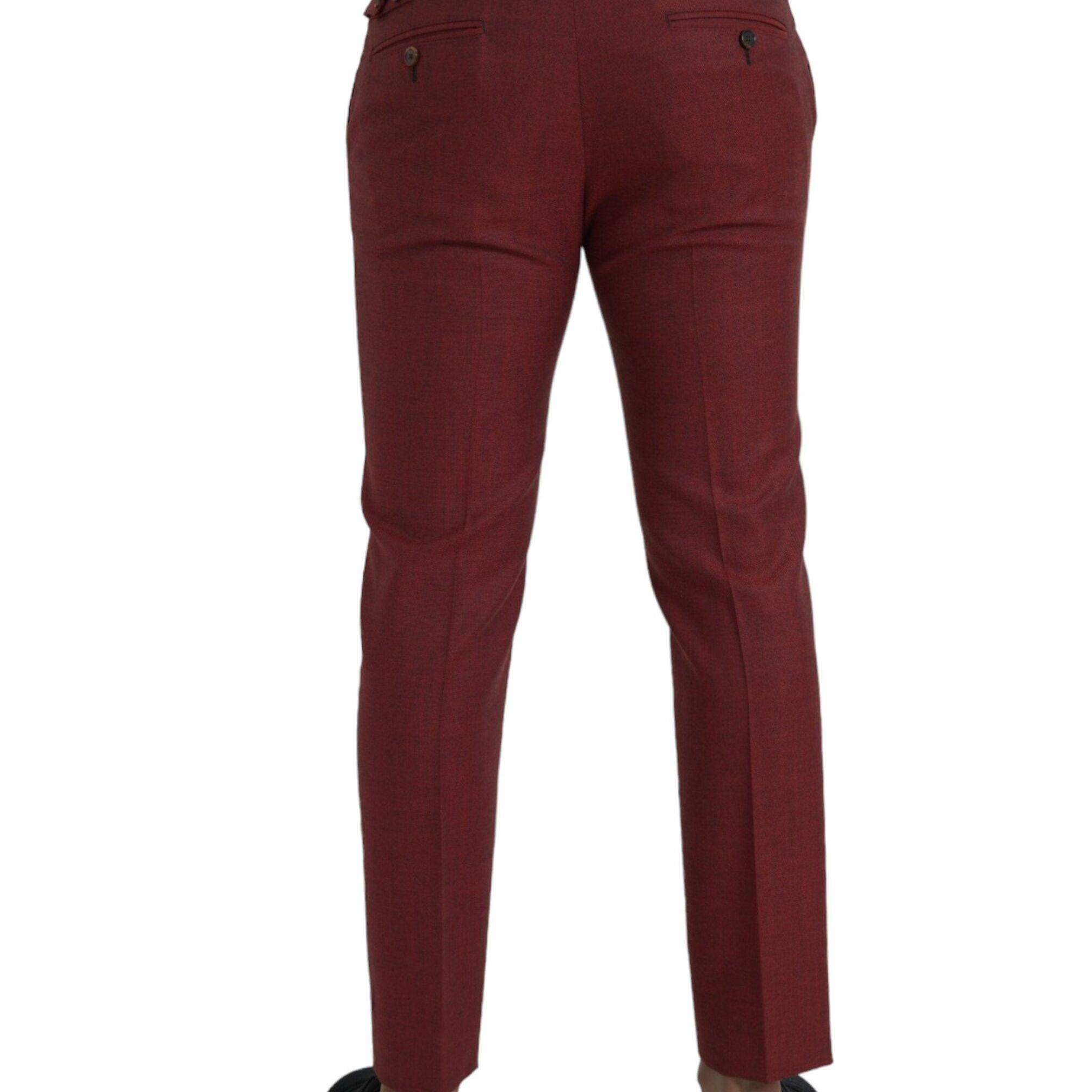 Dolce & Gabbana Maroon Wool Men Skinny Dress Pants