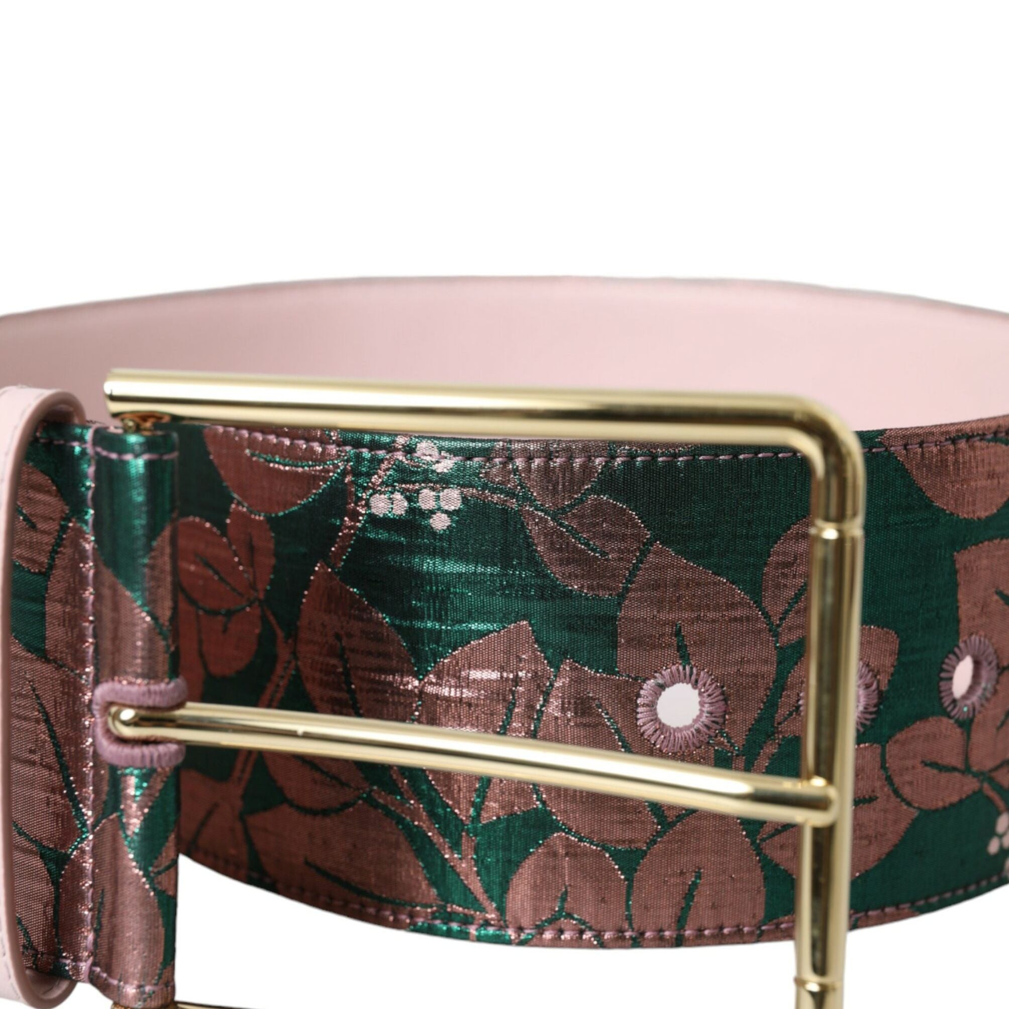 Dolce & Gabbana Multicolor Floral Jacquard Lurex Gold Buckle Belt