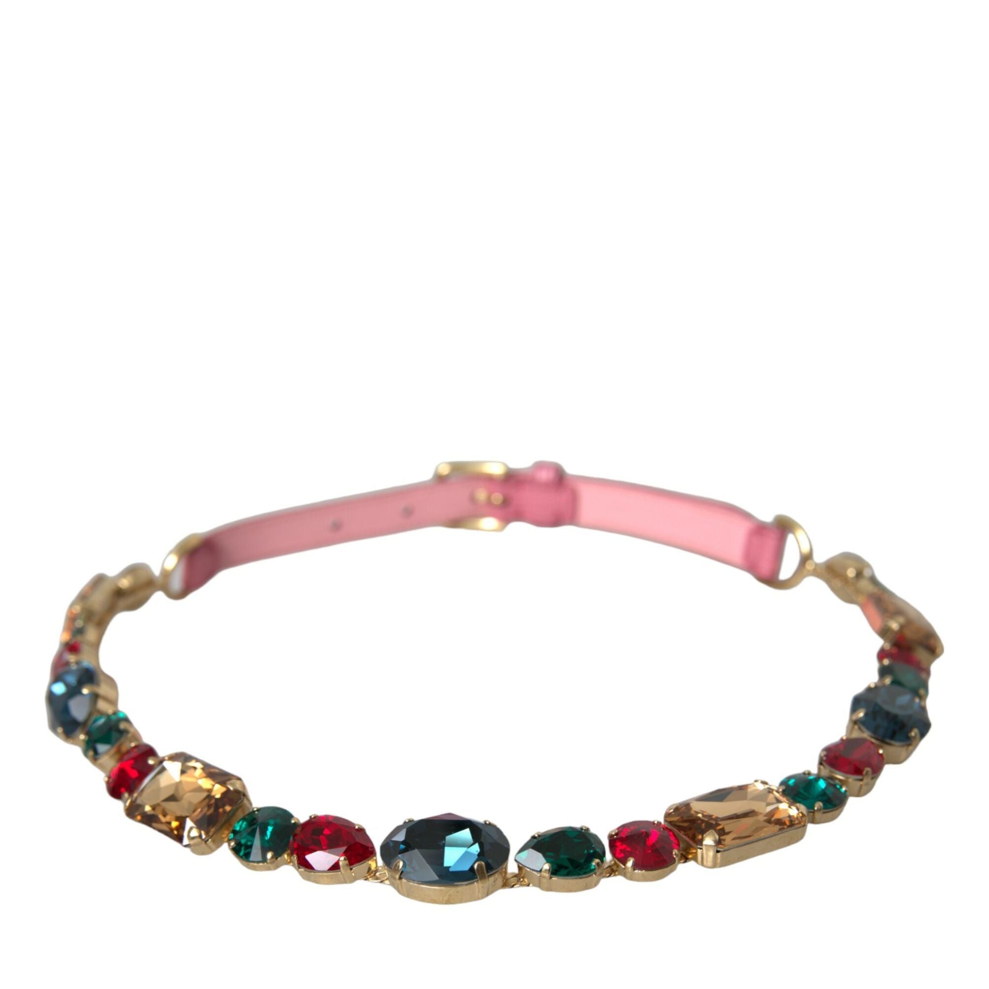 Dolce & Gabbana Pink Leather Crystal Chain Embellished Belt