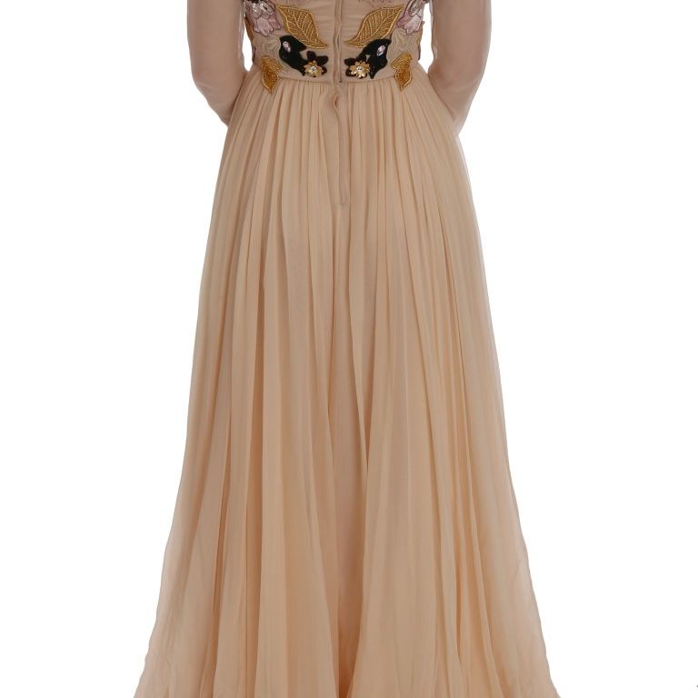 Dolce & Gabbana Pink Silk Floral Crystal Maxi Gown Dress