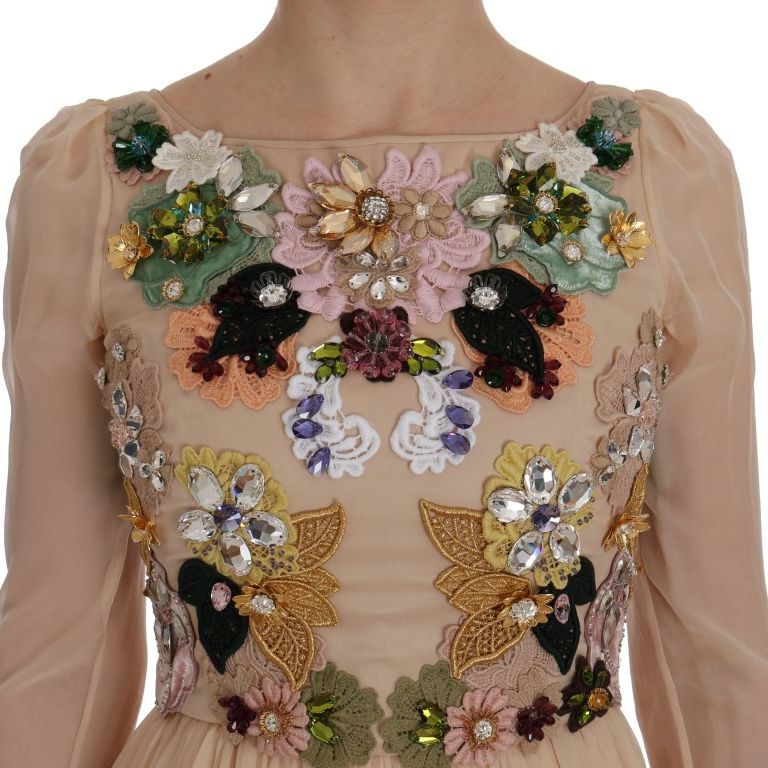 Dolce & Gabbana Pink Silk Floral Crystal Maxi Gown Dress