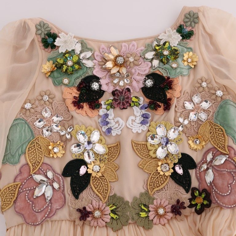 Dolce & Gabbana Pink Silk Floral Crystal Maxi Gown Dress