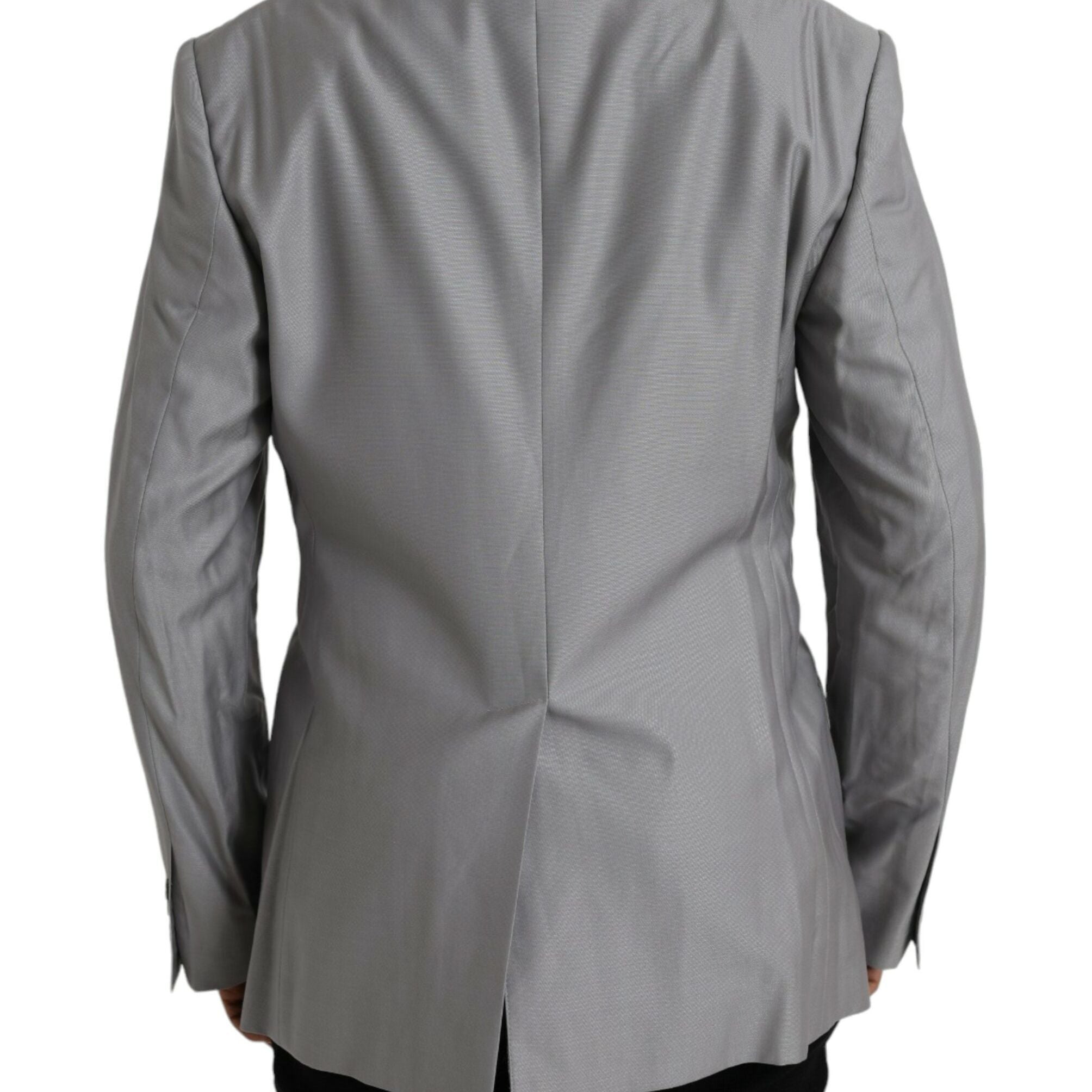 Dolce & Gabbana Gray Wool Peak Single Breasted Coat Blazer
