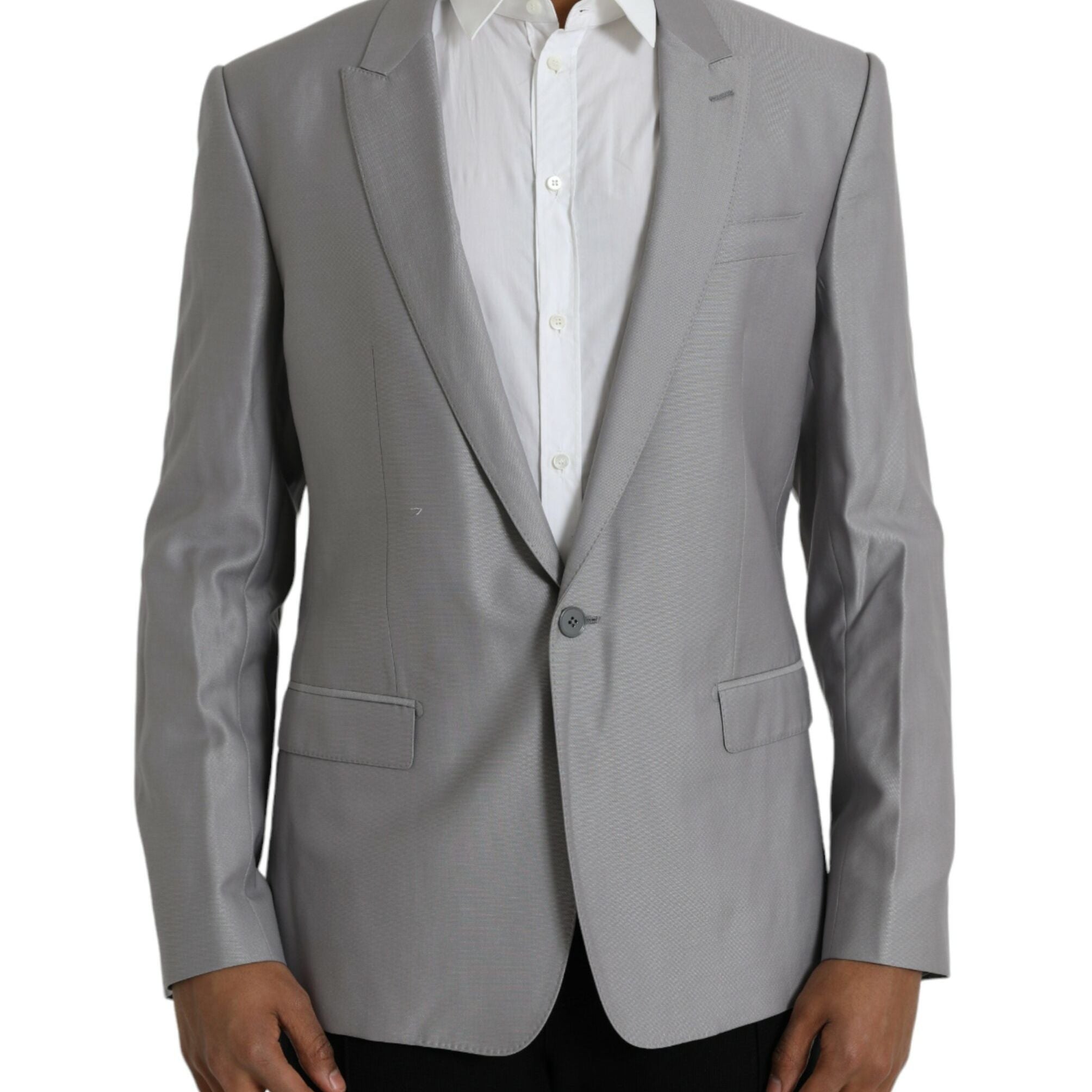 Dolce & Gabbana Gray Wool Peak Single Breasted Coat Blazer