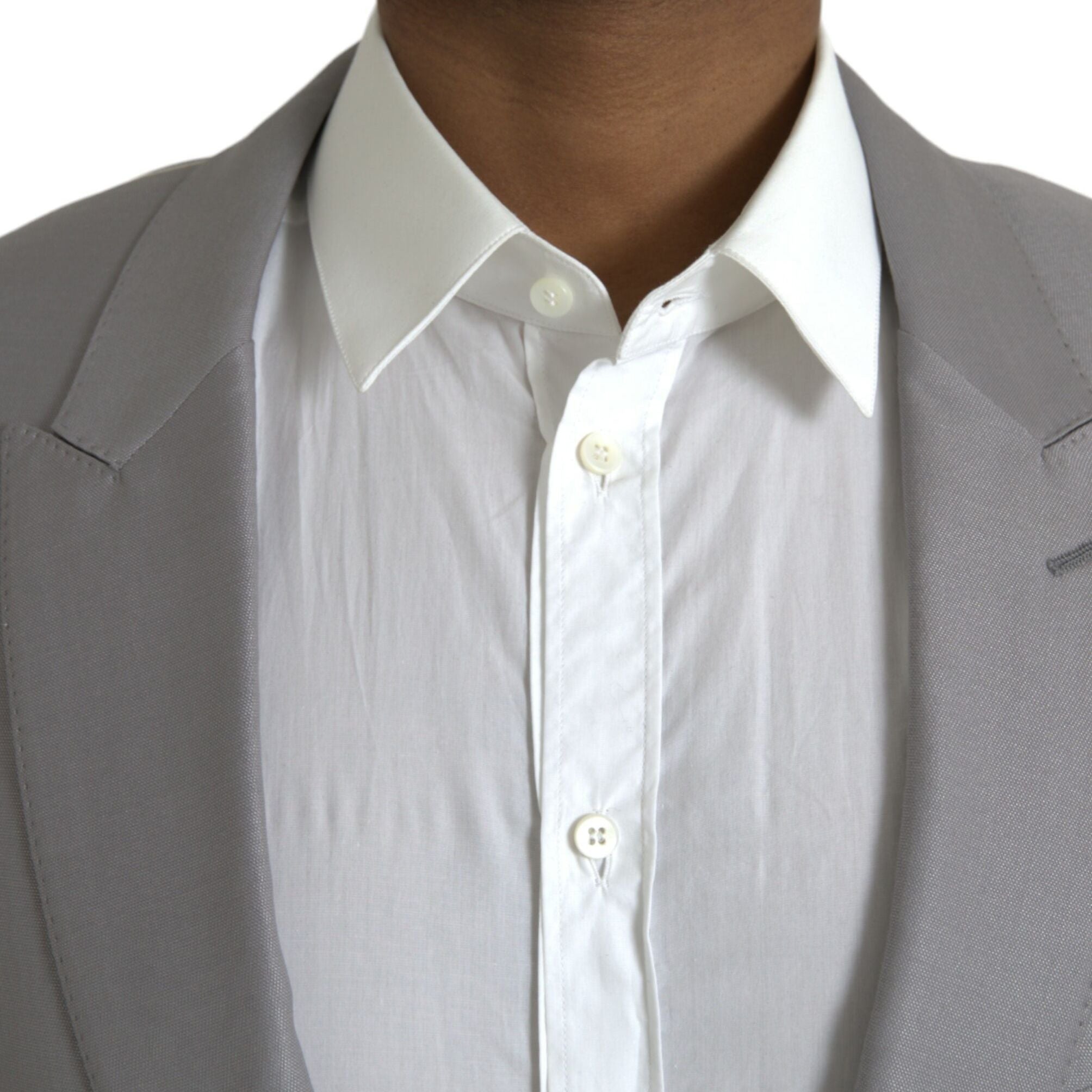 Dolce & Gabbana Gray Wool Peak Single Breasted Coat Blazer