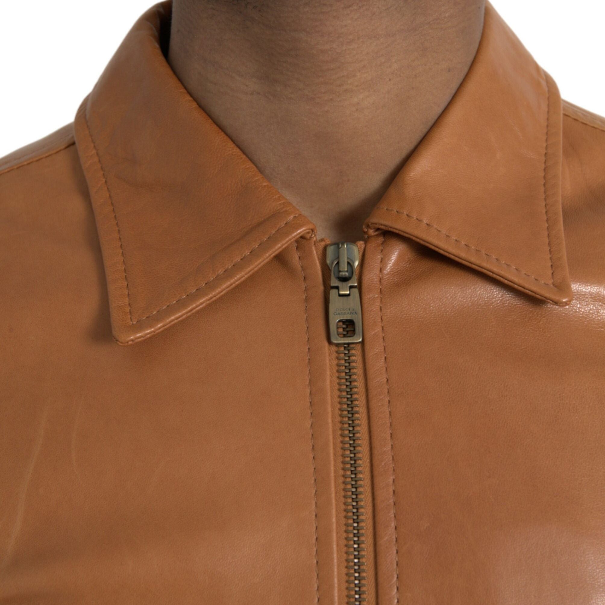 Dolce & Gabbana Brown Lamb Leather Full Zip Blouson Jacket