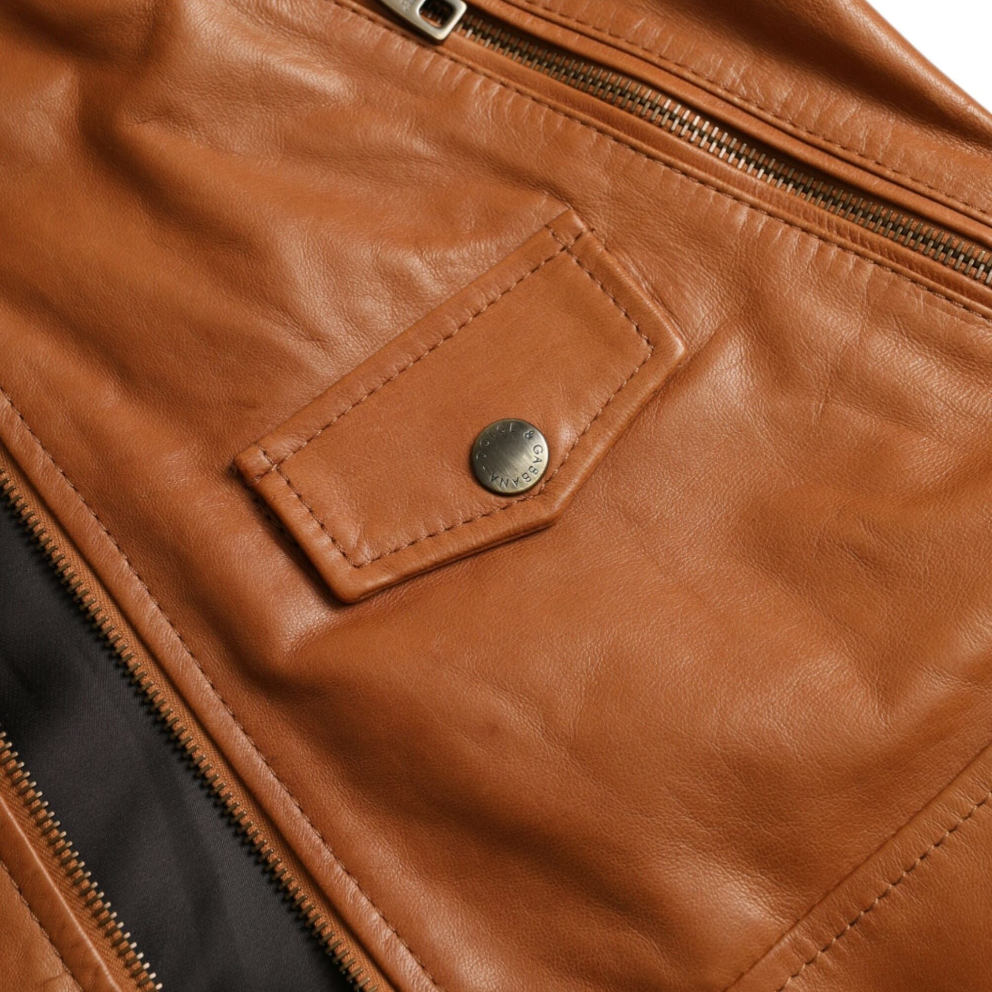Dolce & Gabbana Brown Lamb Leather Full Zip Blouson Jacket