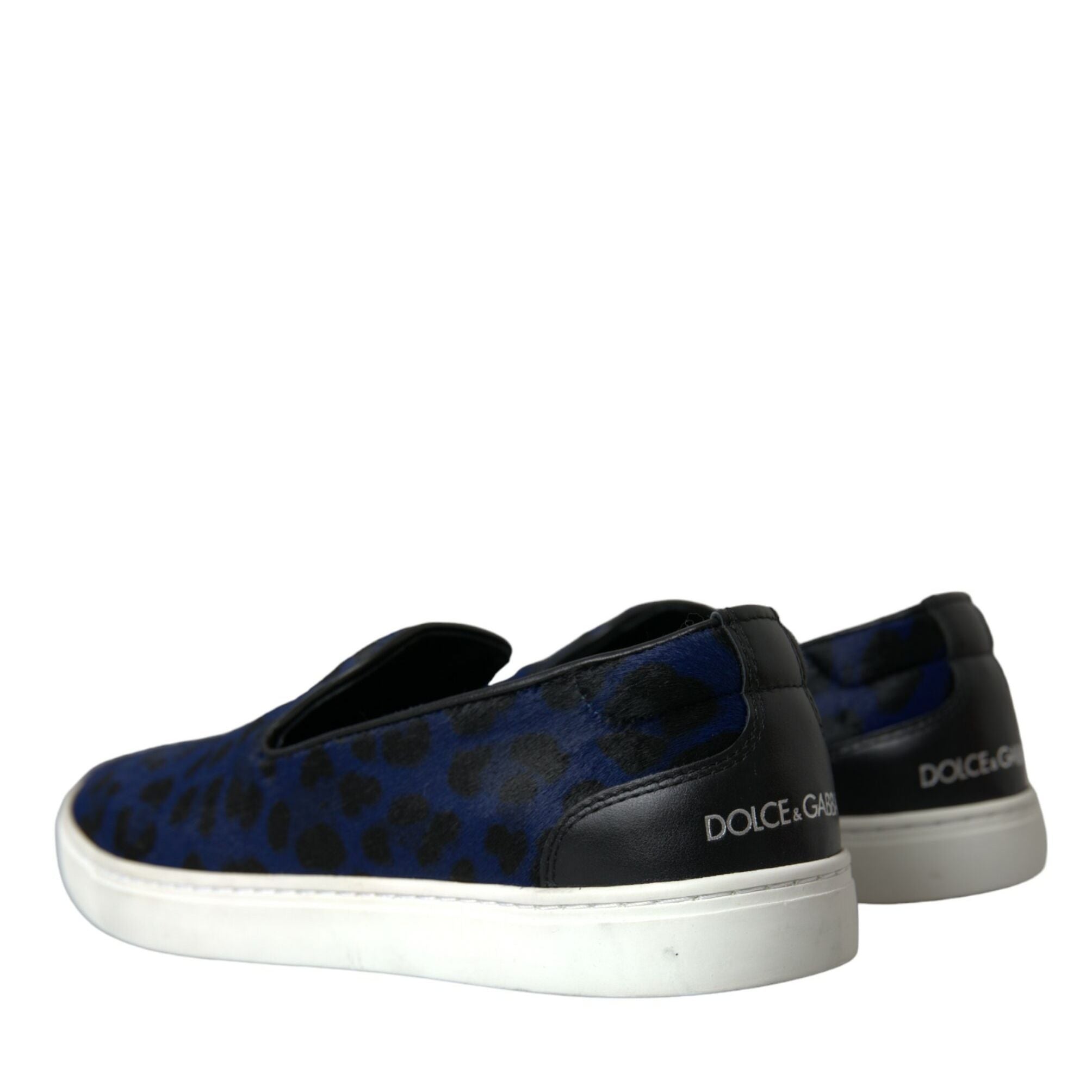 Dolce & Gabbana Blue Calfskin Hair Leopard Sneakers Shoes