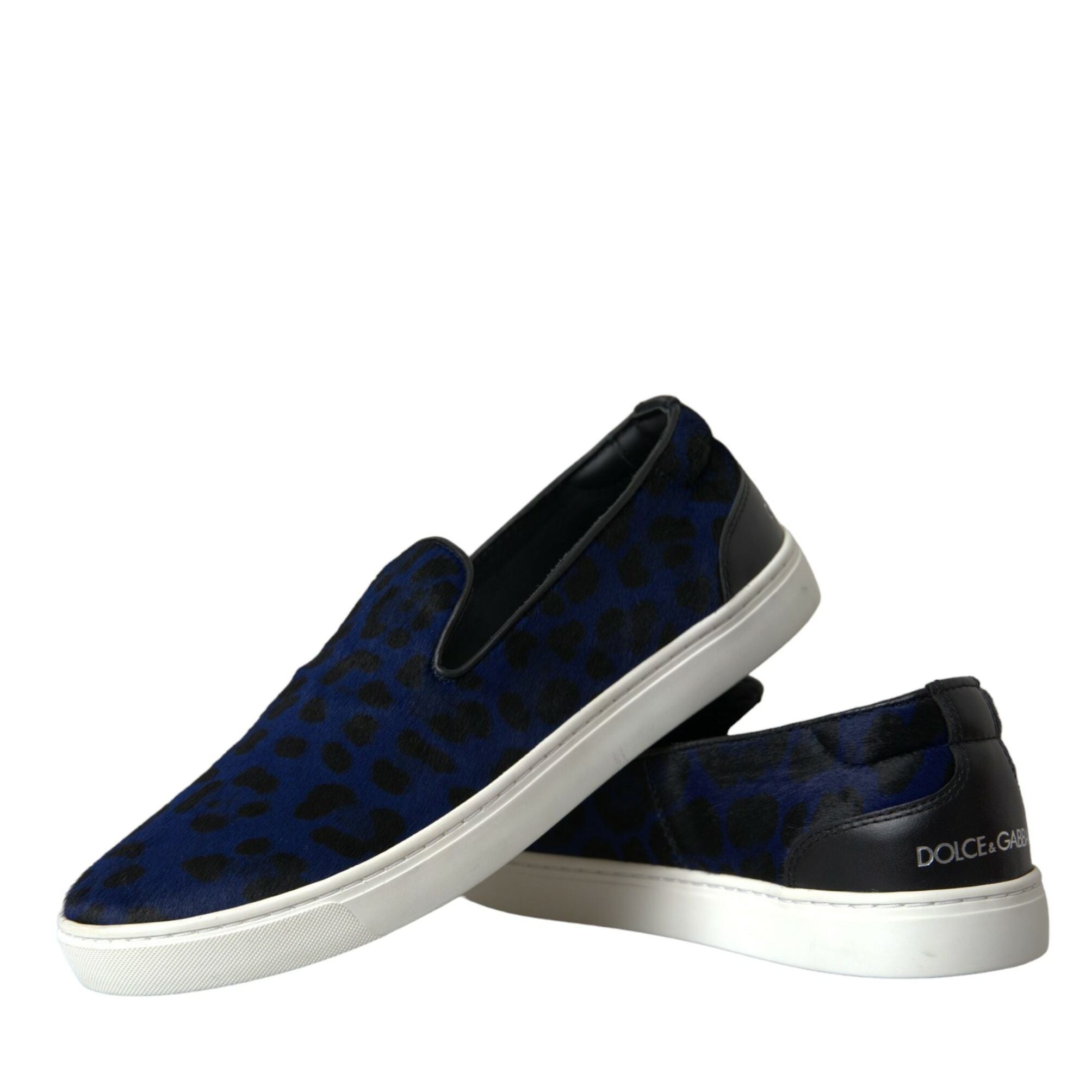 Dolce & Gabbana Blue Calfskin Hair Leopard Sneakers Shoes