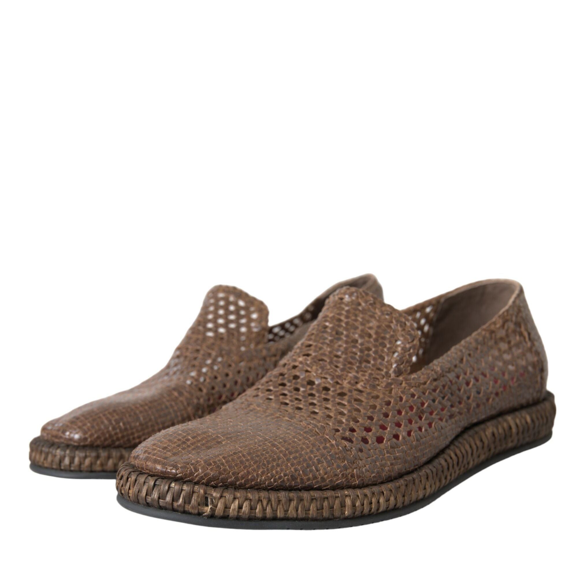 Dolce & Gabbana Brown Woven Leather Loafers Casual Shoes