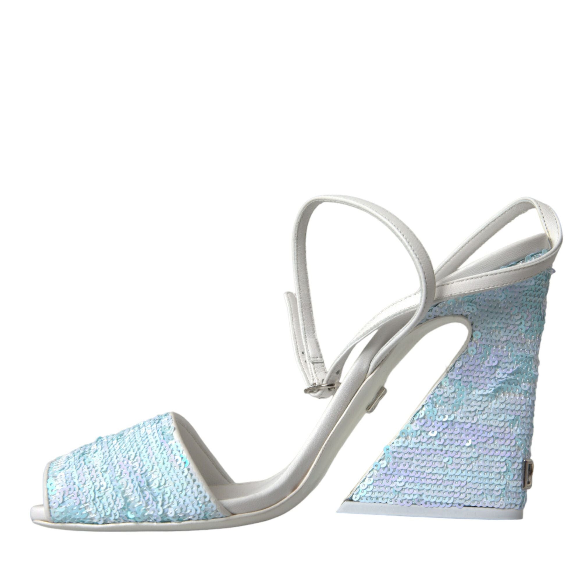 Dolce & Gabbana Light Blue Sequin Ankle Strap Sandals Shoes