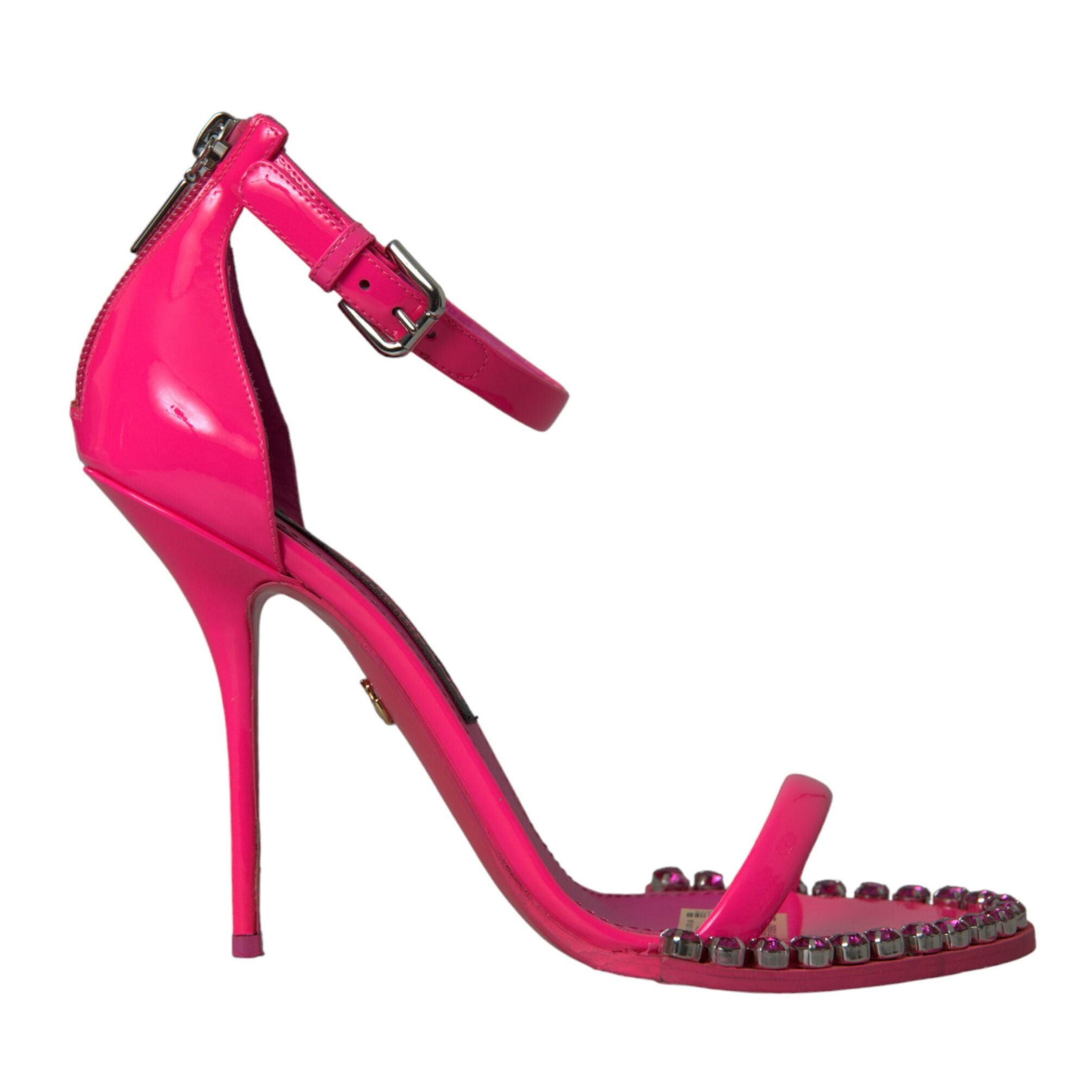 Dolce & Gabbana Pink Leather Crystal Heels Sandals Shoes