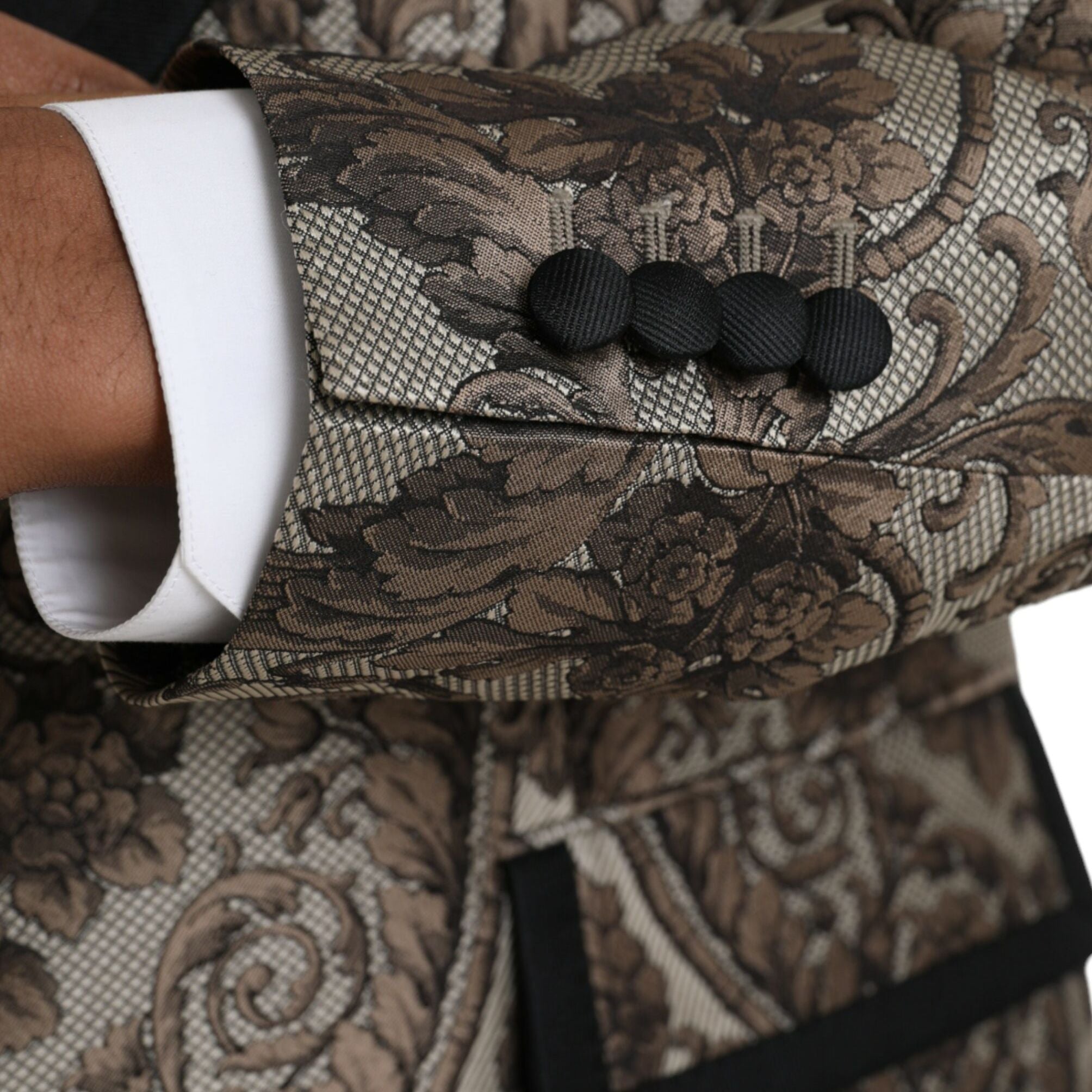 Dolce & Gabbana Brown Floral Jacquard Formal 3 Piece Suit