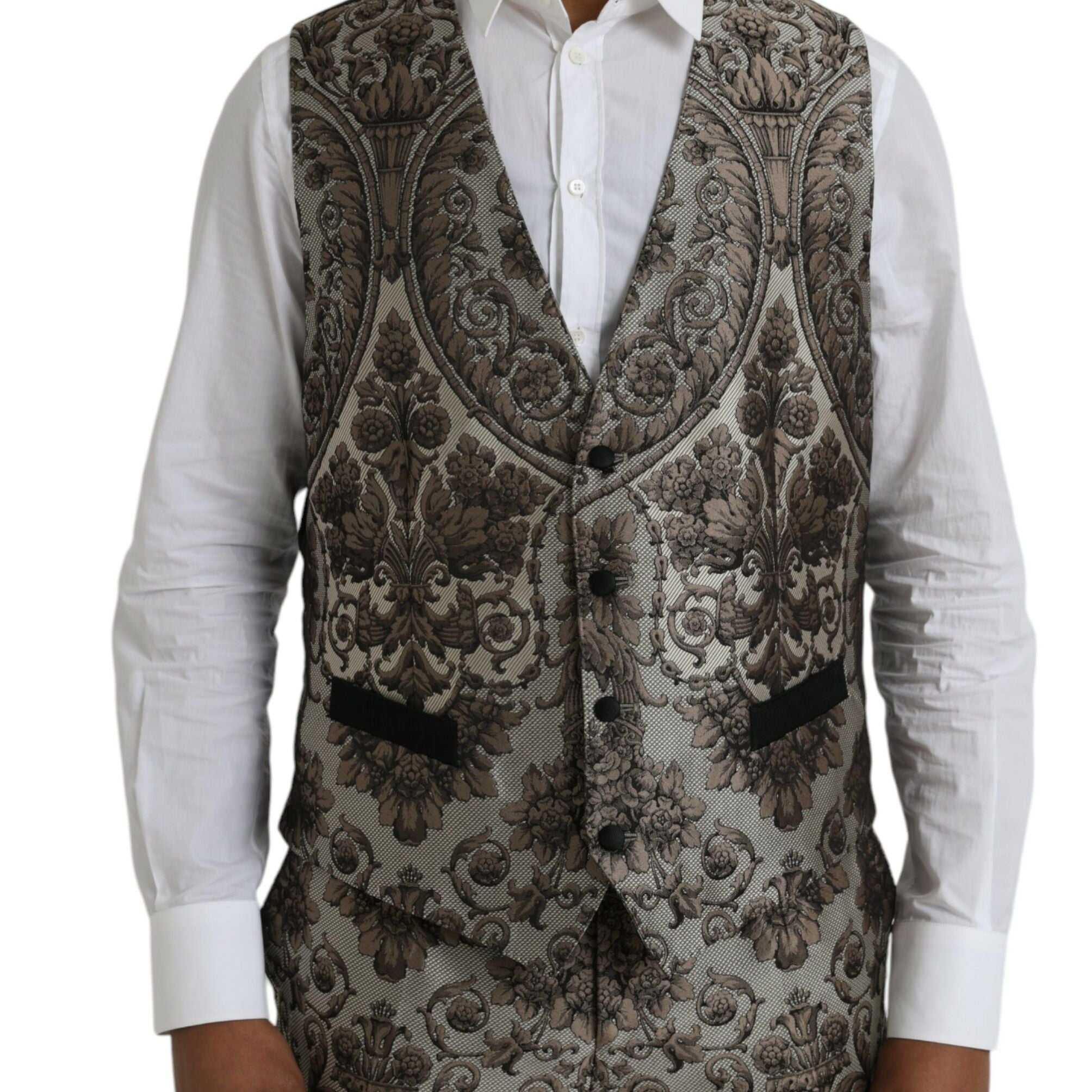 Dolce & Gabbana Brown Floral Jacquard Formal 3 Piece Suit