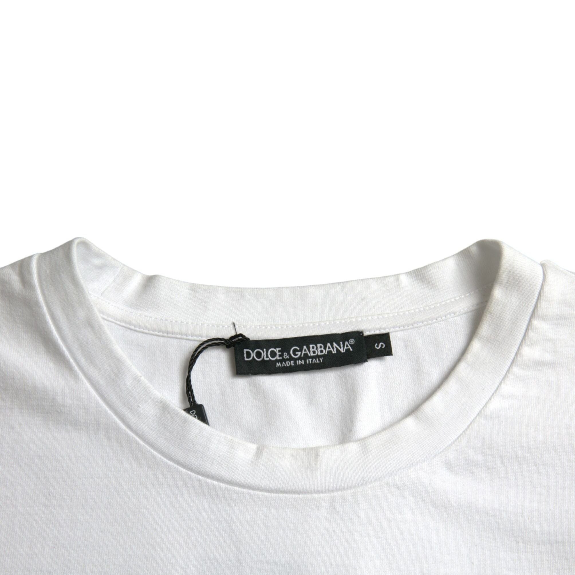 Dolce & Gabbana White Amor Heart Cotton Crewneck Short Sleeve T-shirt