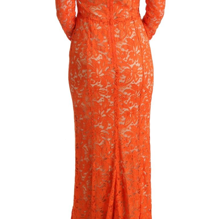 Dolce & Gabbana Orange Floral Ricamo Sheath Long Dress