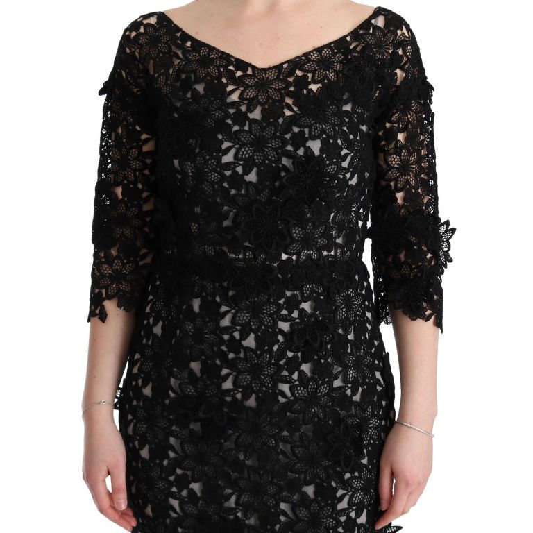 Dolce & Gabbana Black Cotton Silk Floral Long Dress