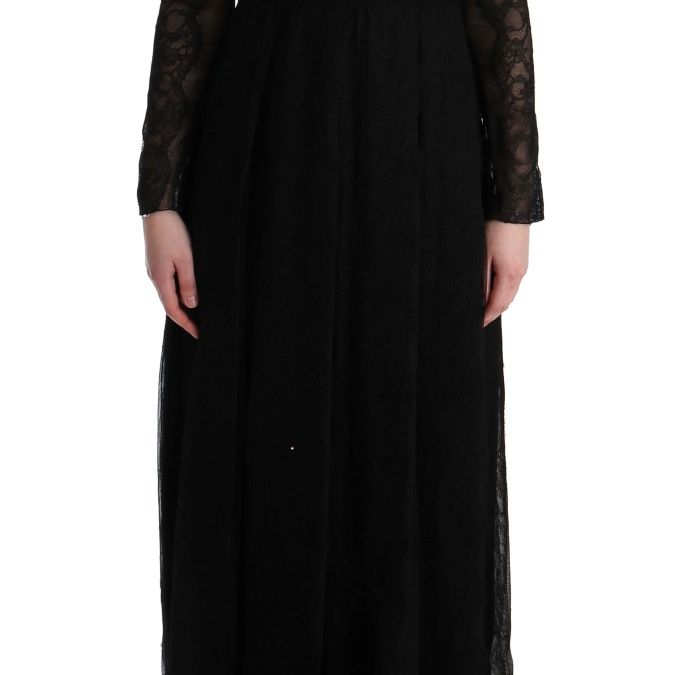 Dolce & Gabbana Black Floral Lace Sheath Silk Dress