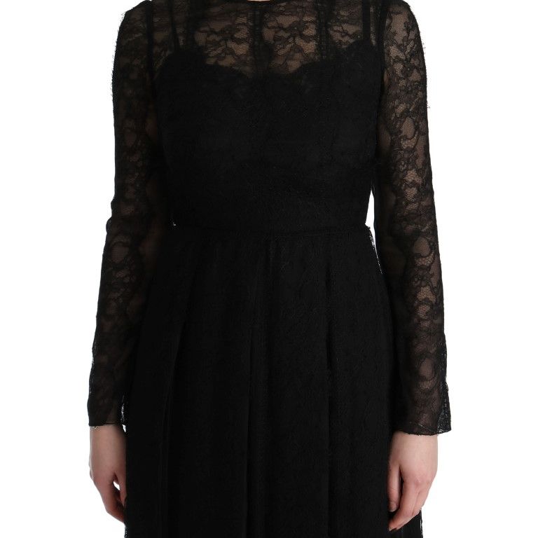 Dolce & Gabbana Black Floral Lace Sheath Silk Dress