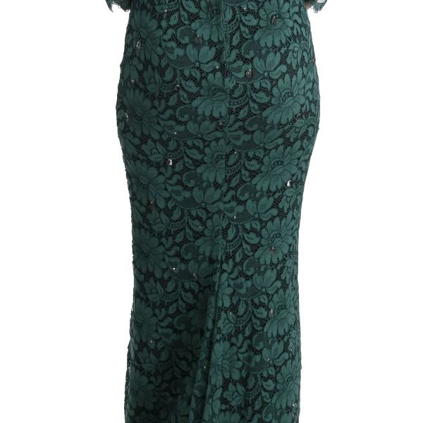 Dolce & Gabbana Green Floral Crystal Ricamo Sheath Dress