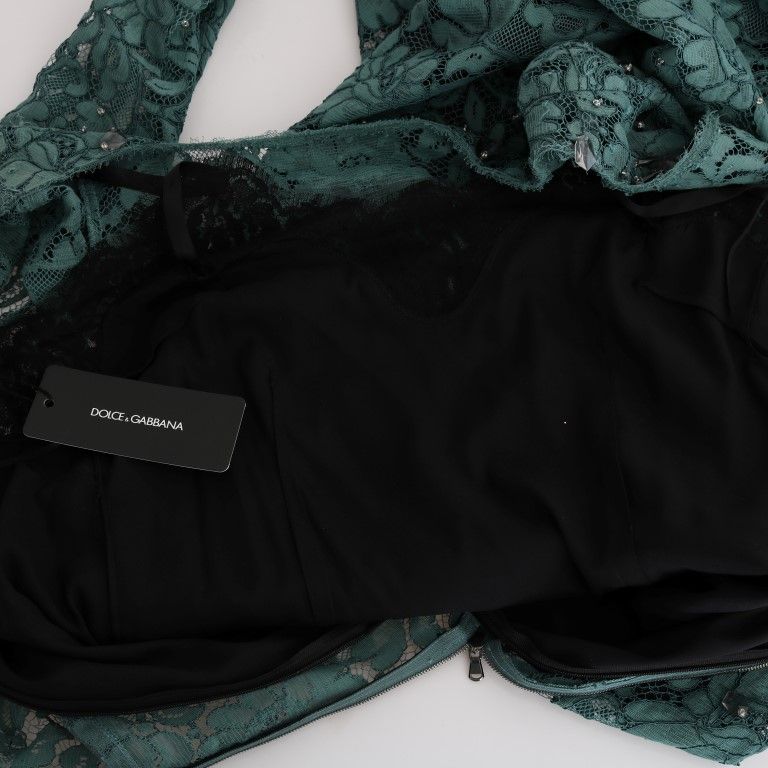 Dolce & Gabbana Green Floral Crystal Ricamo Sheath Dress